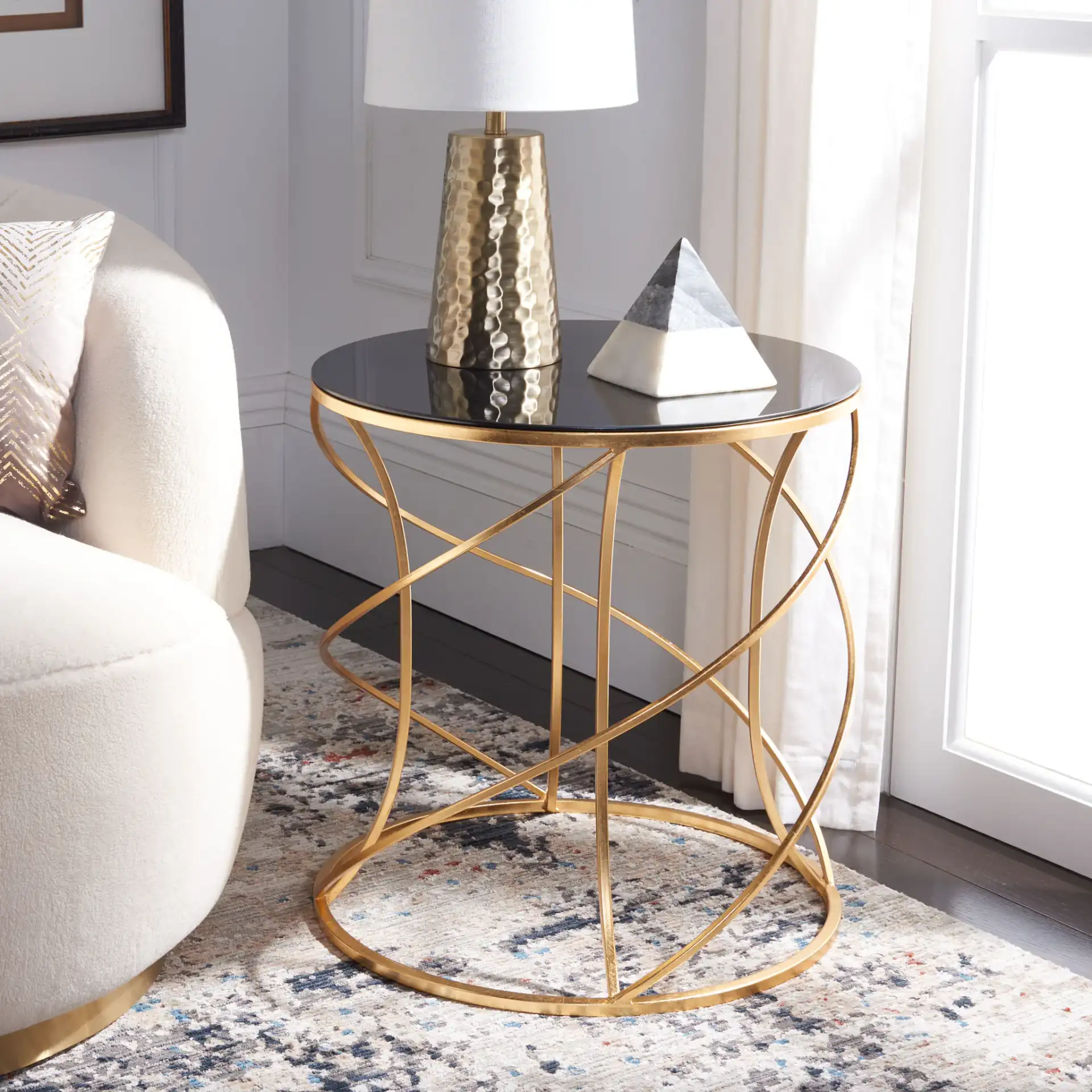 Cagney Accent Table in Gold / Black Clear in a styled room