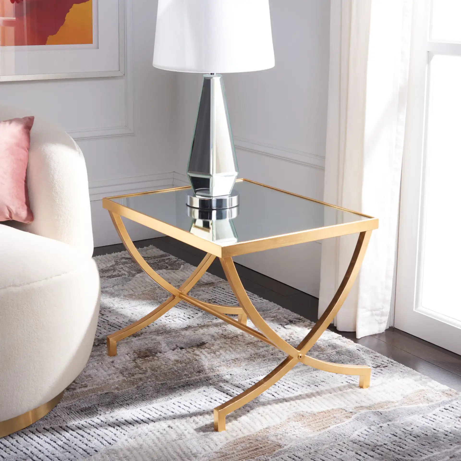 Maureen Accent Table in Gold in a styled room