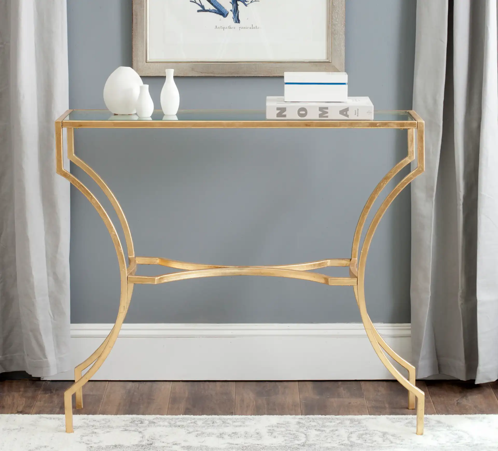 Alphonse Console in Gold / Clear in a styled room