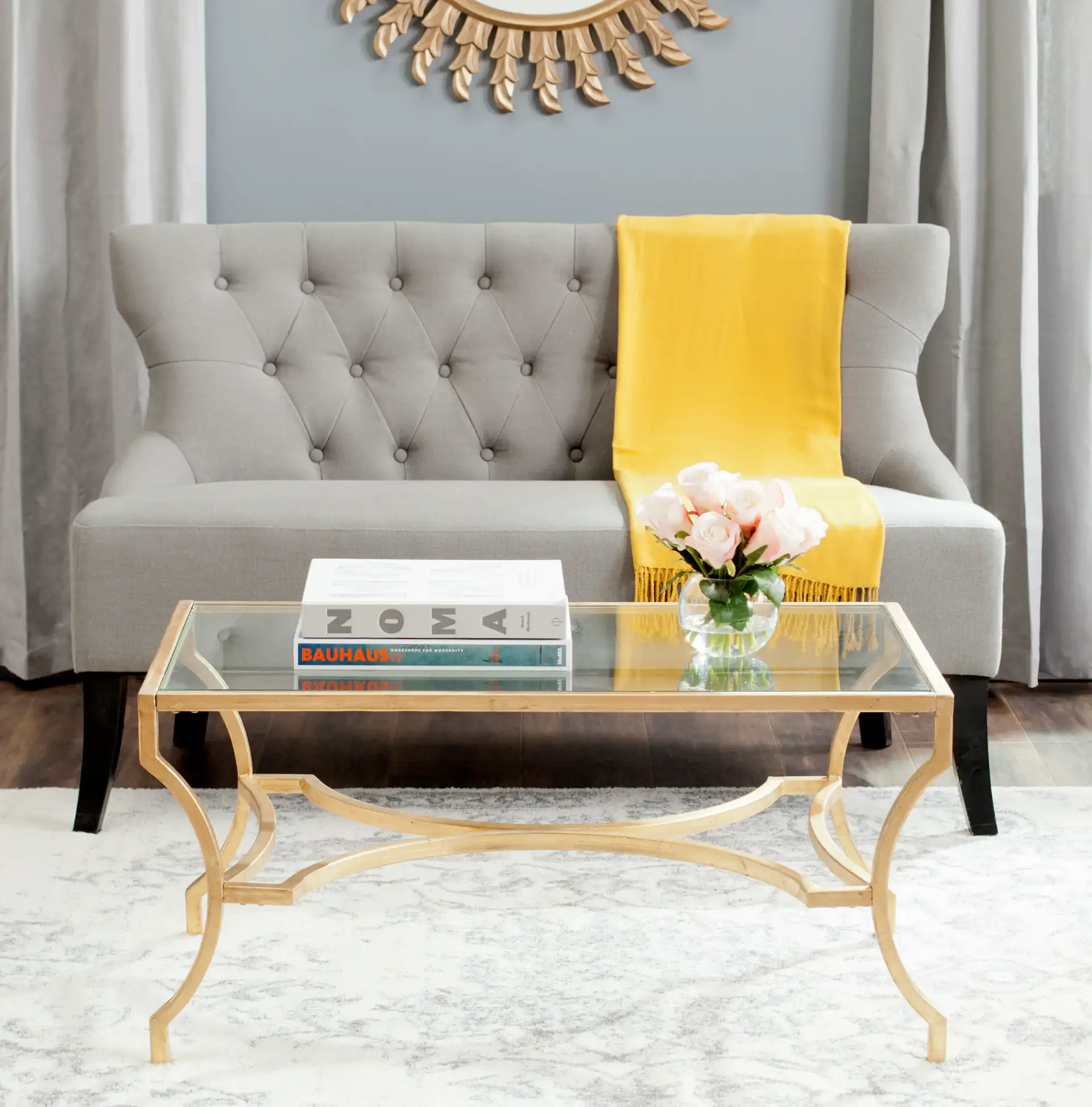 Alphonse Coffee Table in Gold / Clear in a styled room