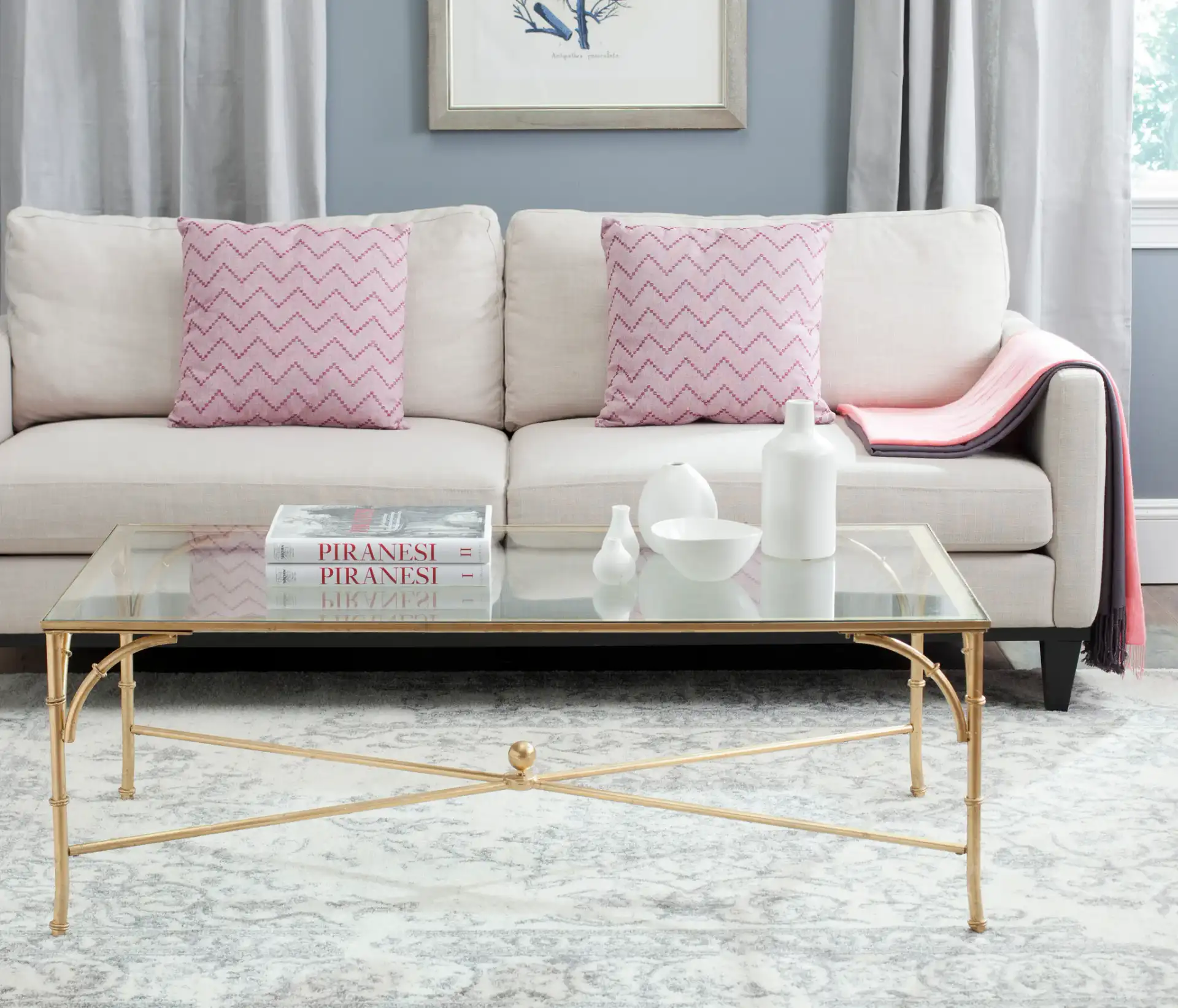 Maurice Coffee Table in Gold / Clear in a styled room
