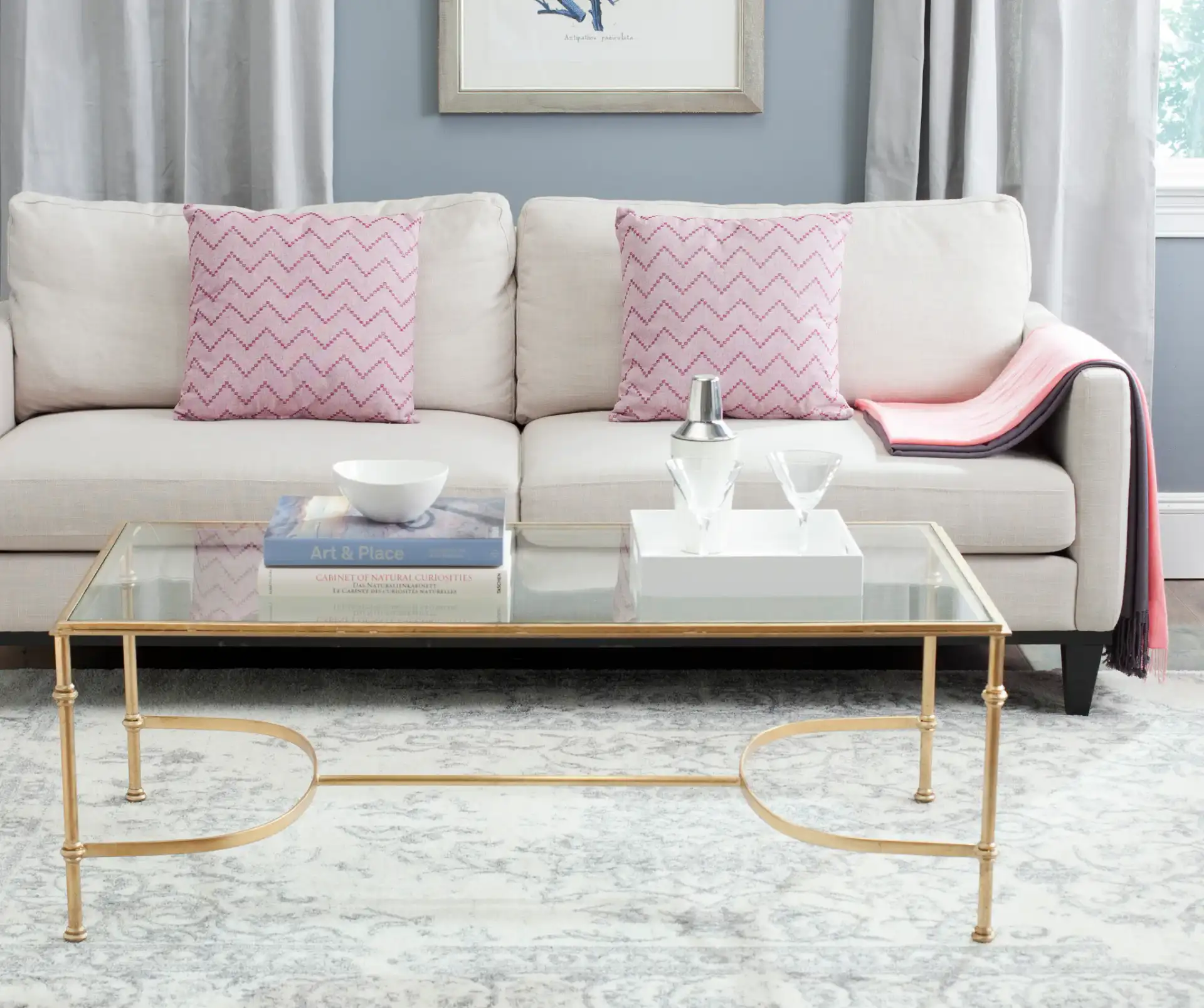 Lucille Coffee Table in Gold / Clear in a styled room