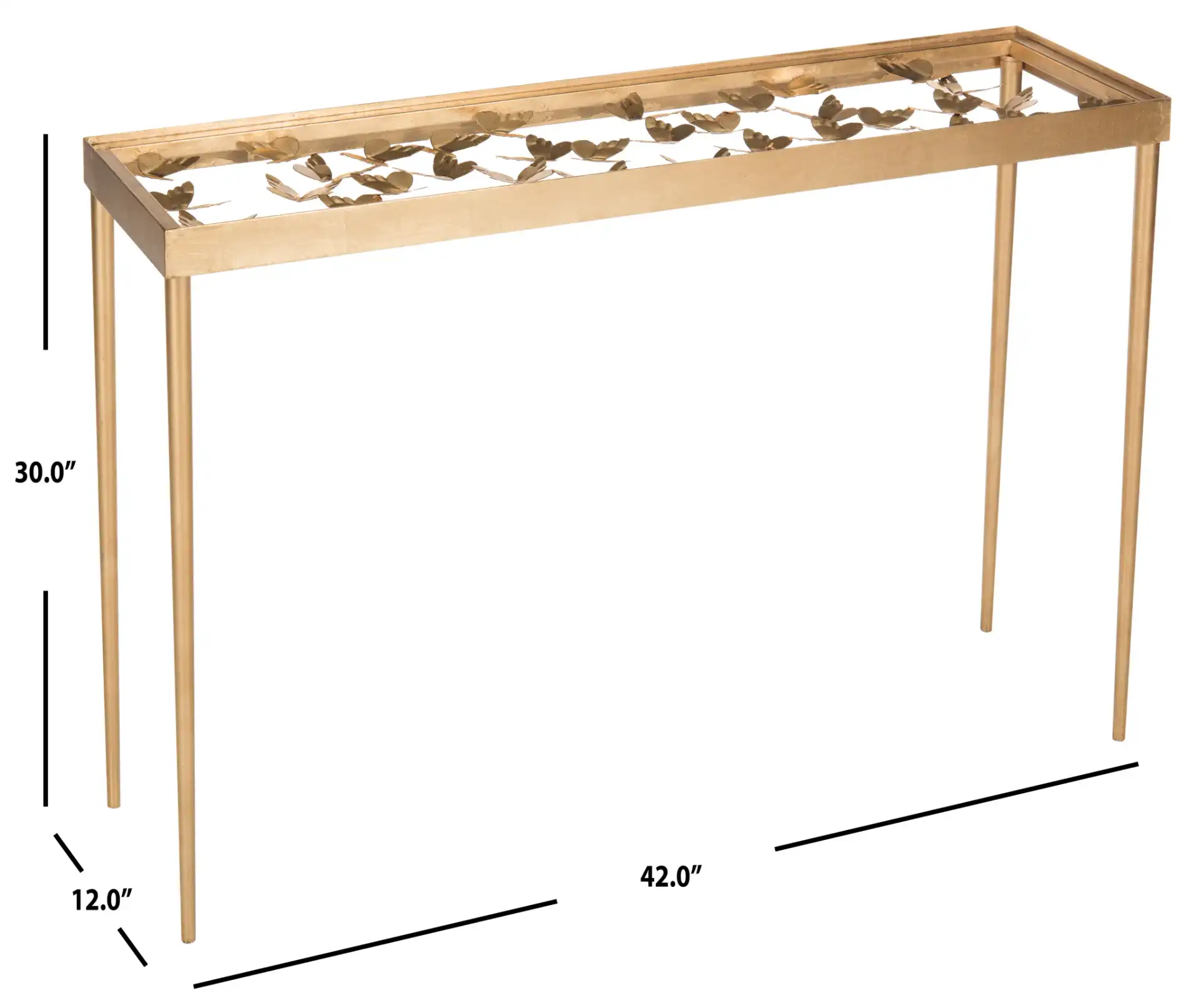 Rosalia Butterfly Console in Gold / Clear, detail view