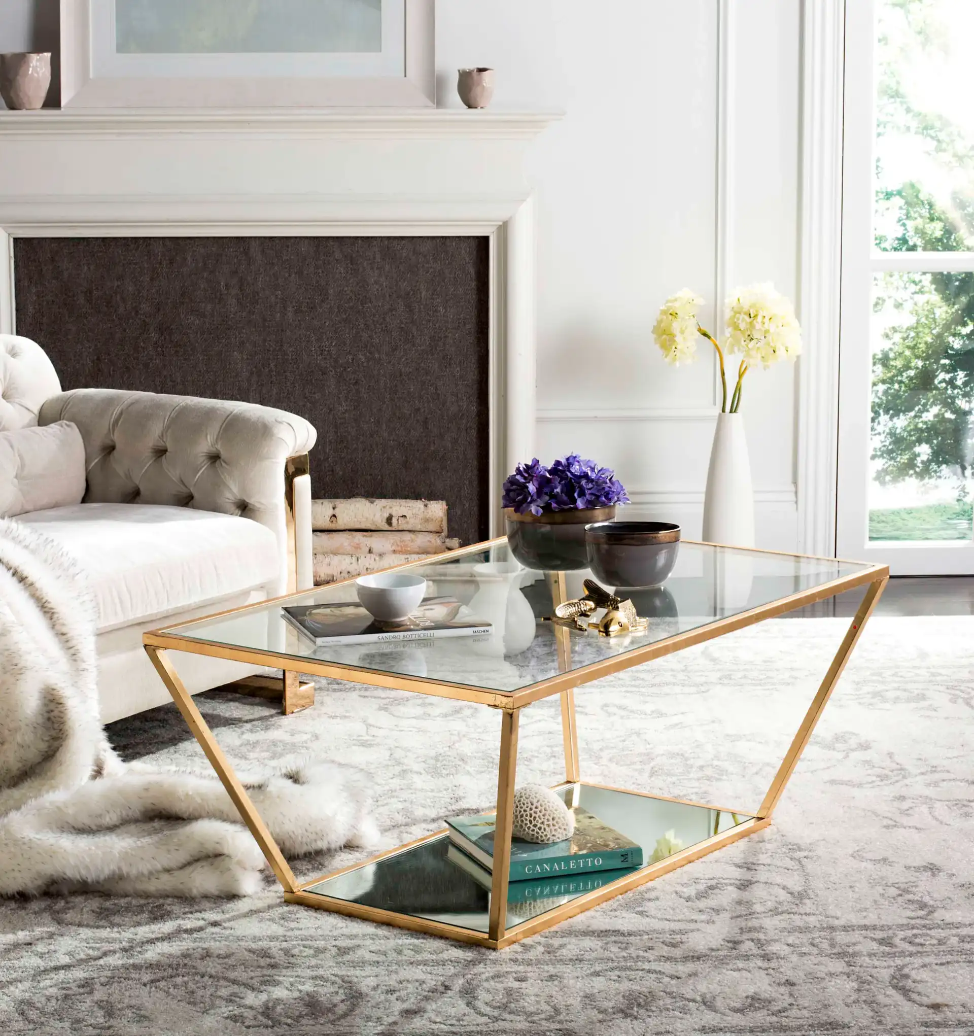 Allene Coffee Table in Gold in a styled room
