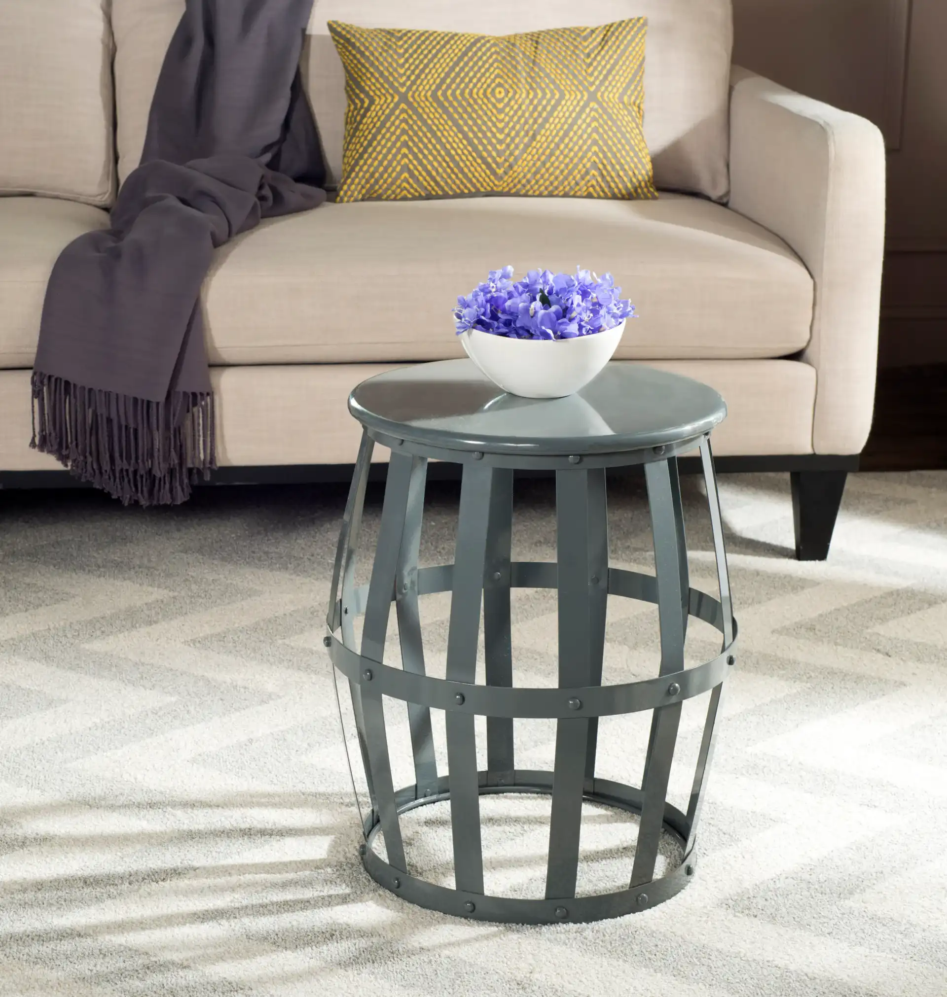 Rinaldo Stool in Gray in a styled room