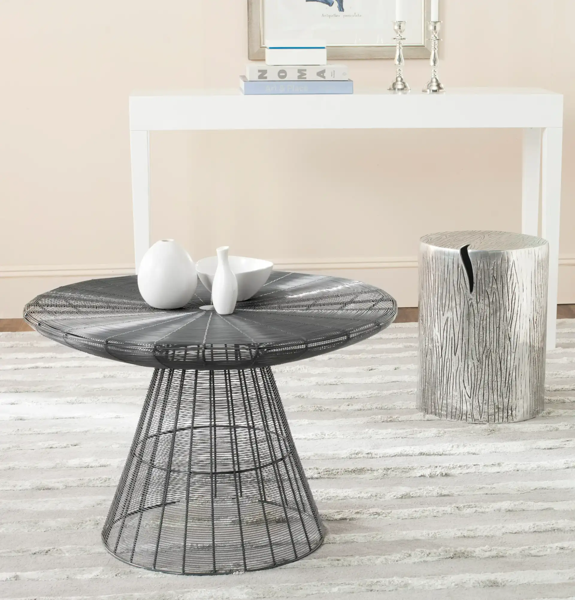 Reginald Wire Coffee Table in Gray in a styled room