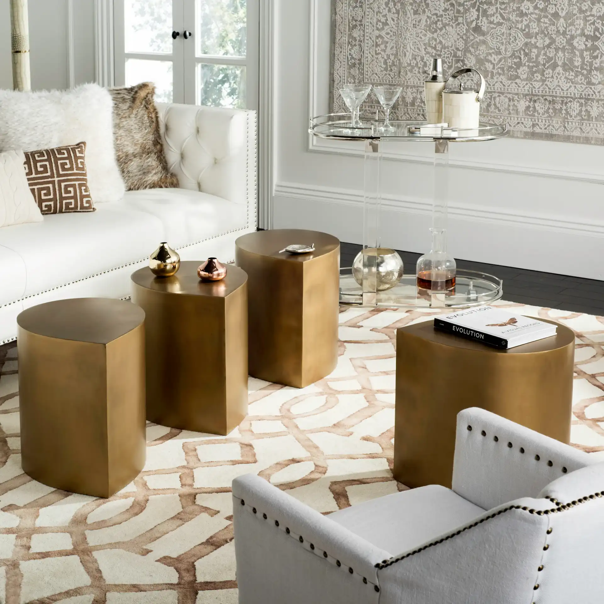 Tilly Coffee Table in Antique Brass in a styled room