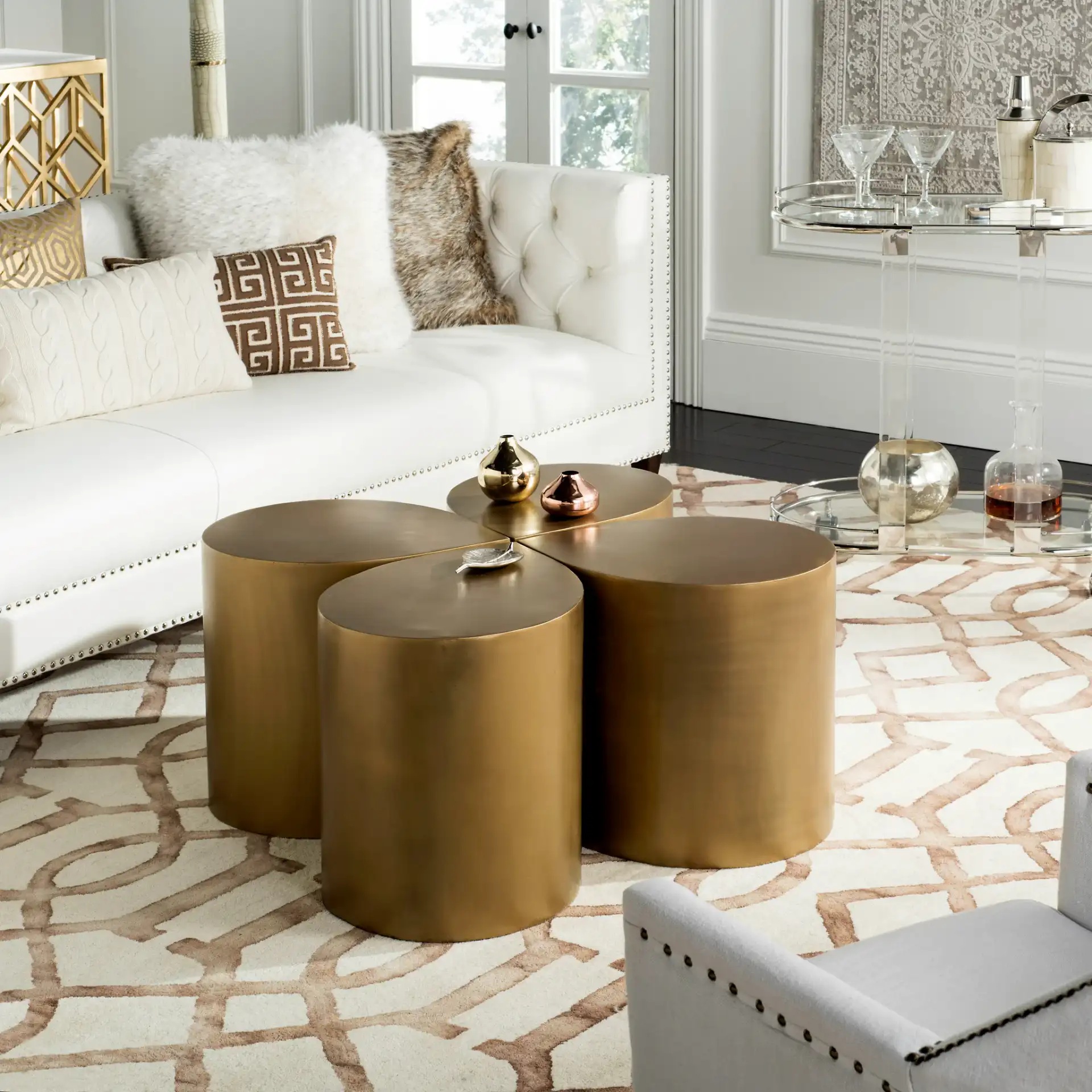 Tilly Coffee Table in Antique Brass in a styled room