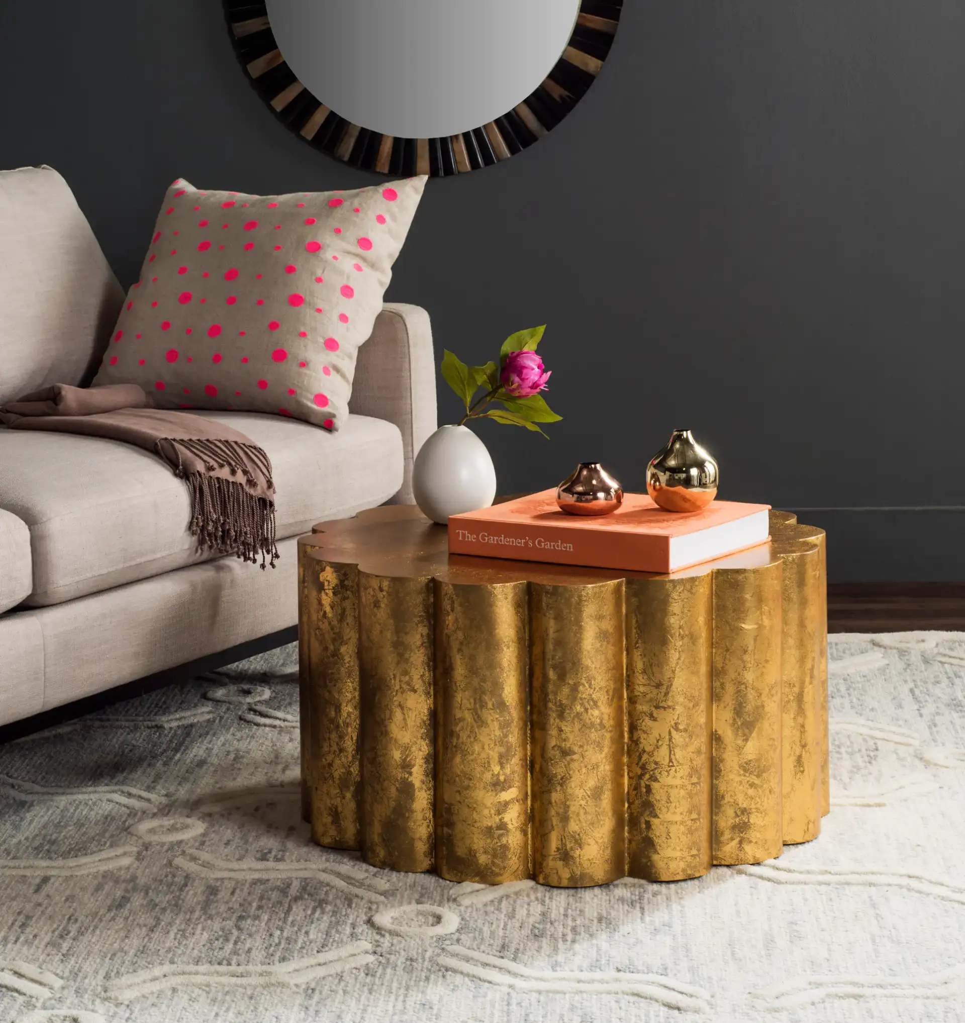Miriam Coffee Table in Gold in a styled room