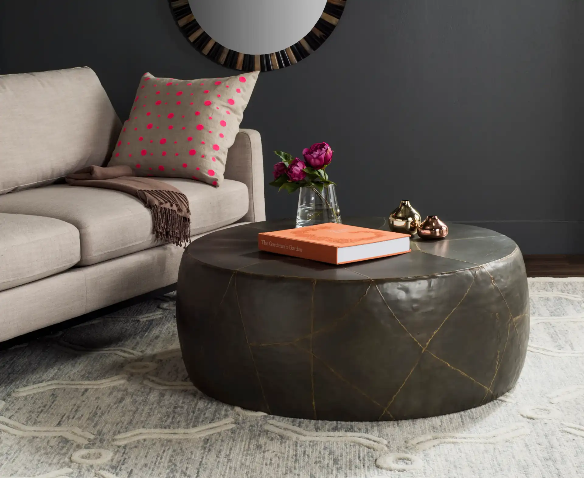 Vernice Coffee Table in Silver in a styled room