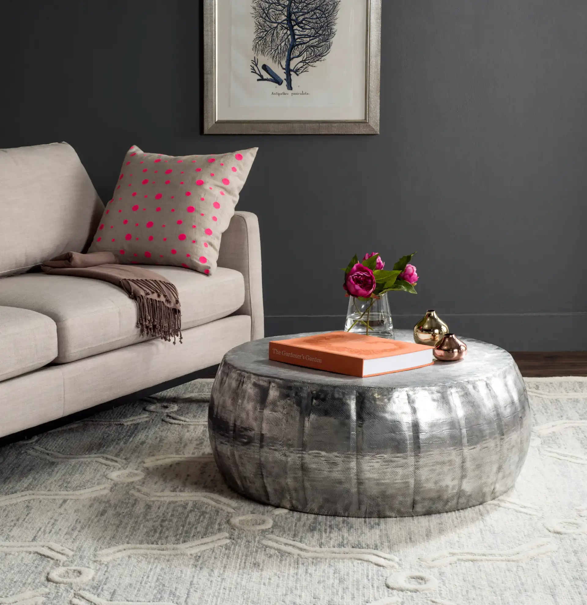 Dara Coffee Table in Silver in a styled room