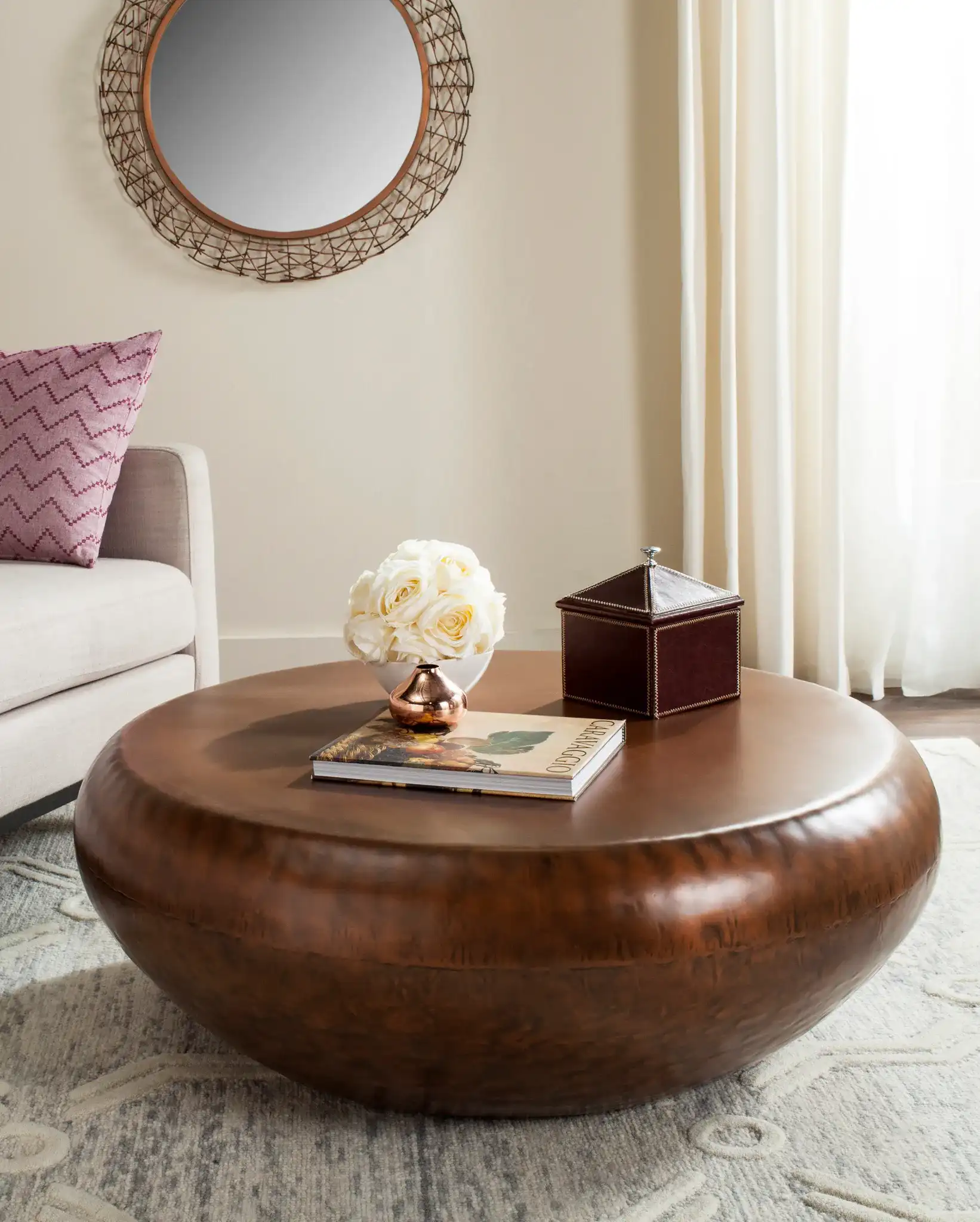Patience Coffee Table in Copper in a styled room