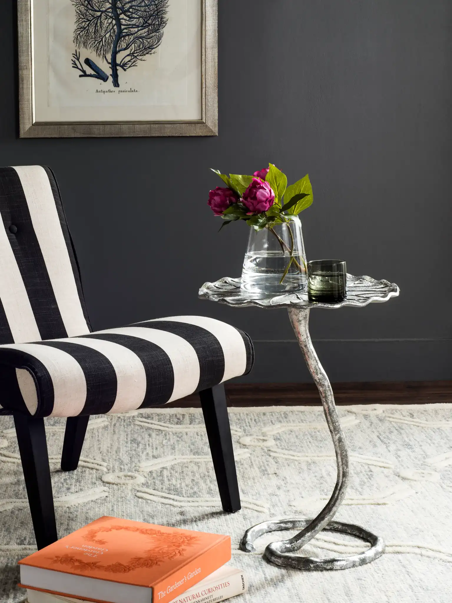 Justina Side Table in Gold in a styled room