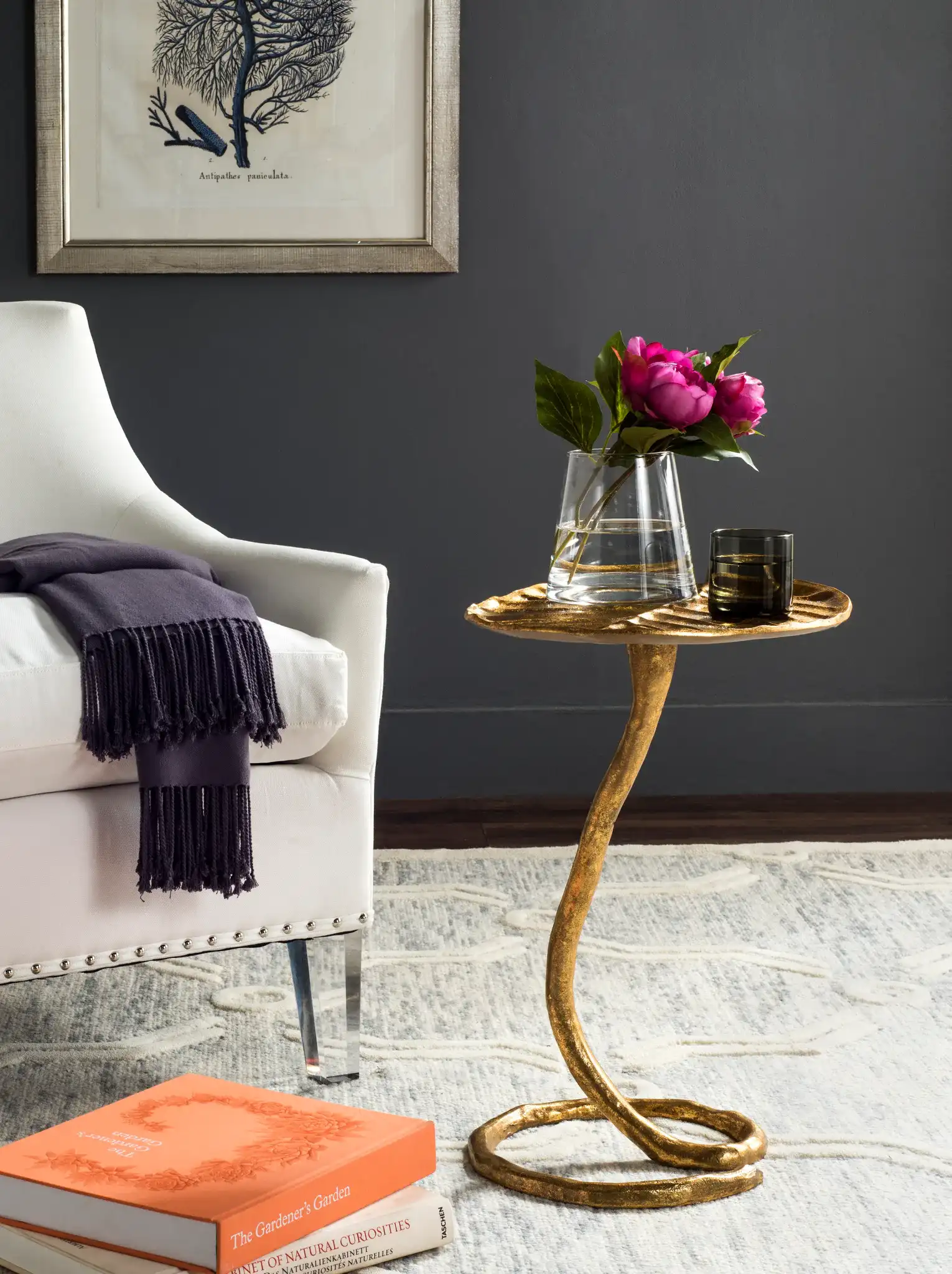Minna Side Table in Gold in a styled room