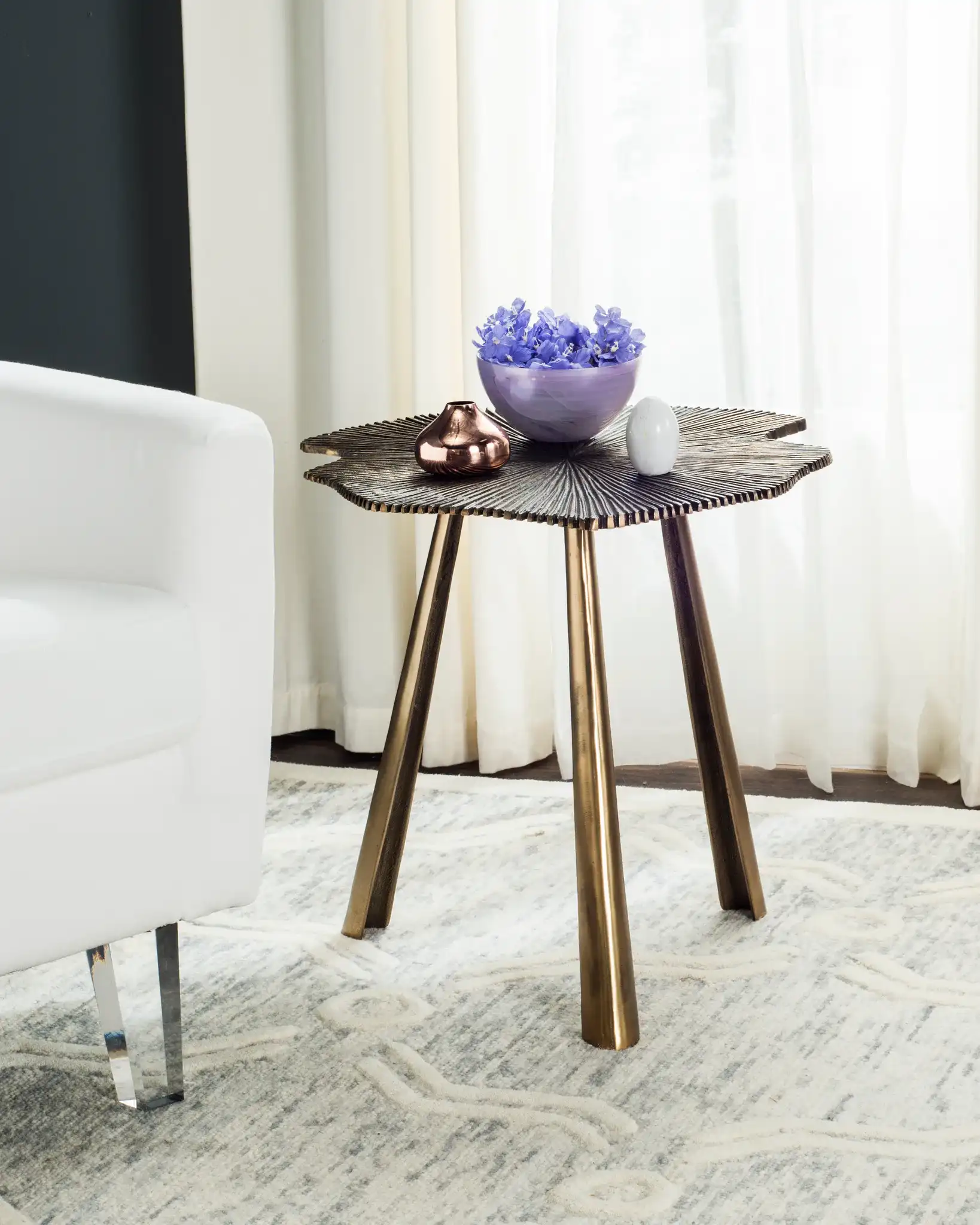 Portia Leaf Side Table in Brass in a styled room