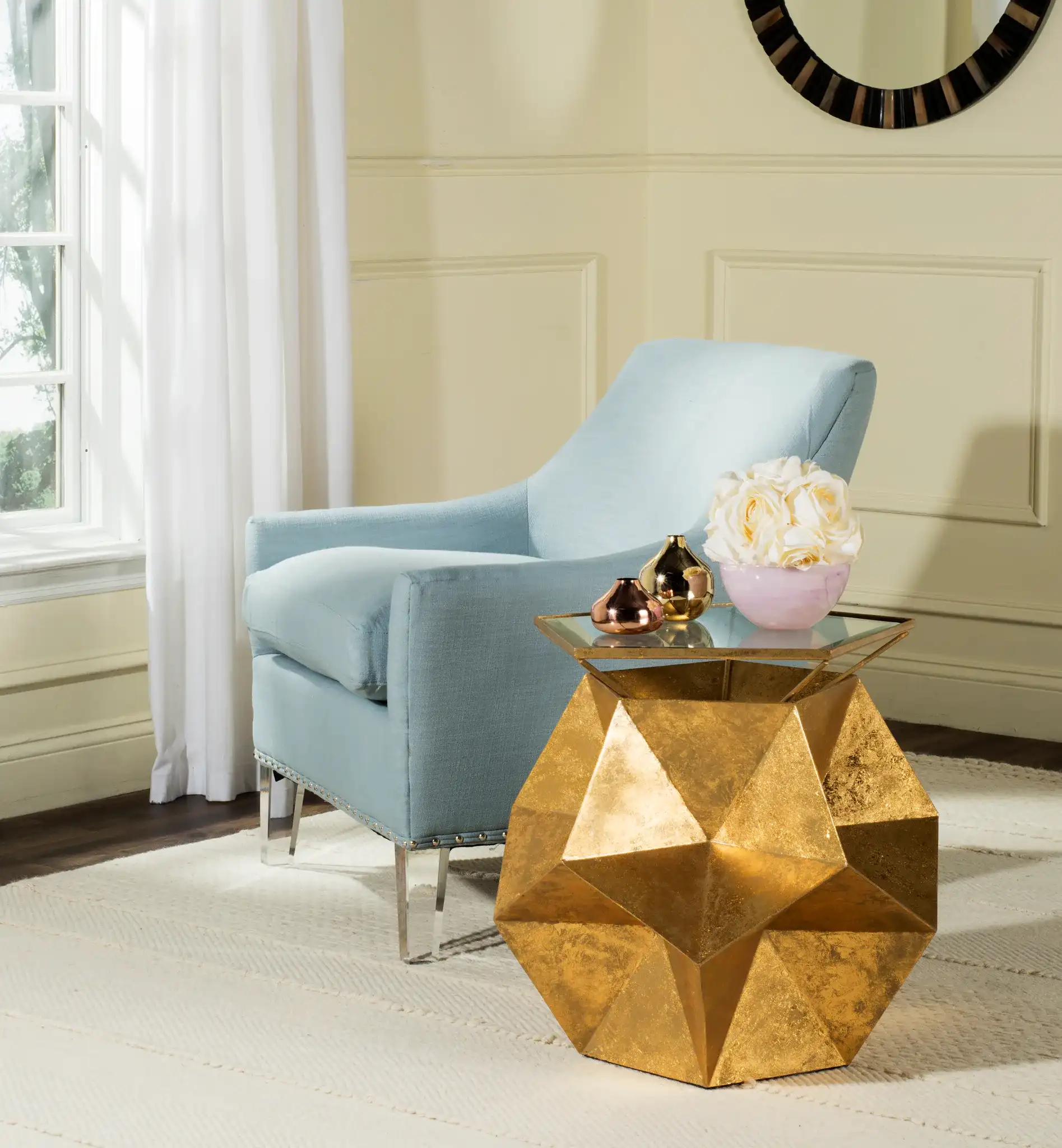 Iona Side Table in Gold in a styled room