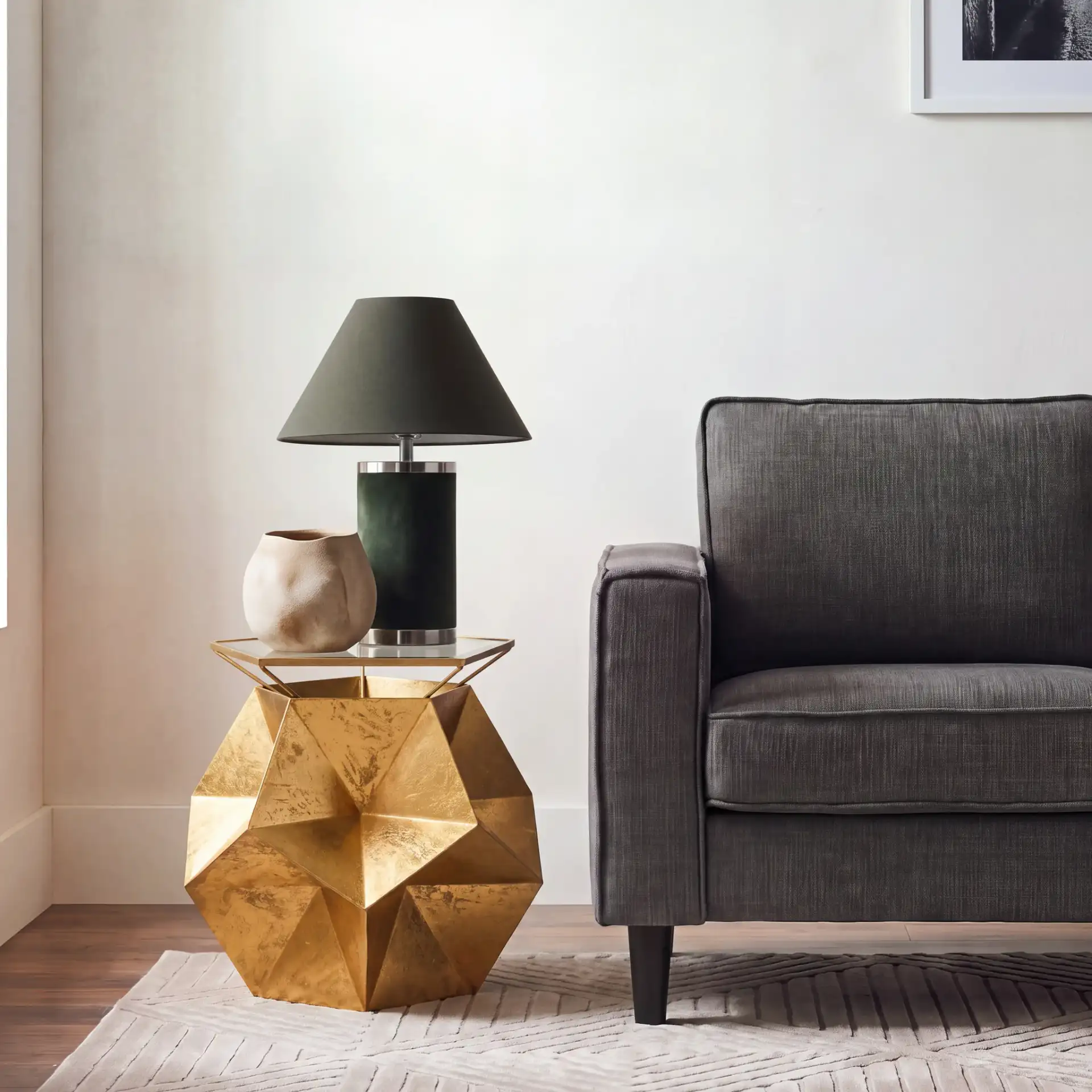 Iona Side Table in Gold in a styled room
