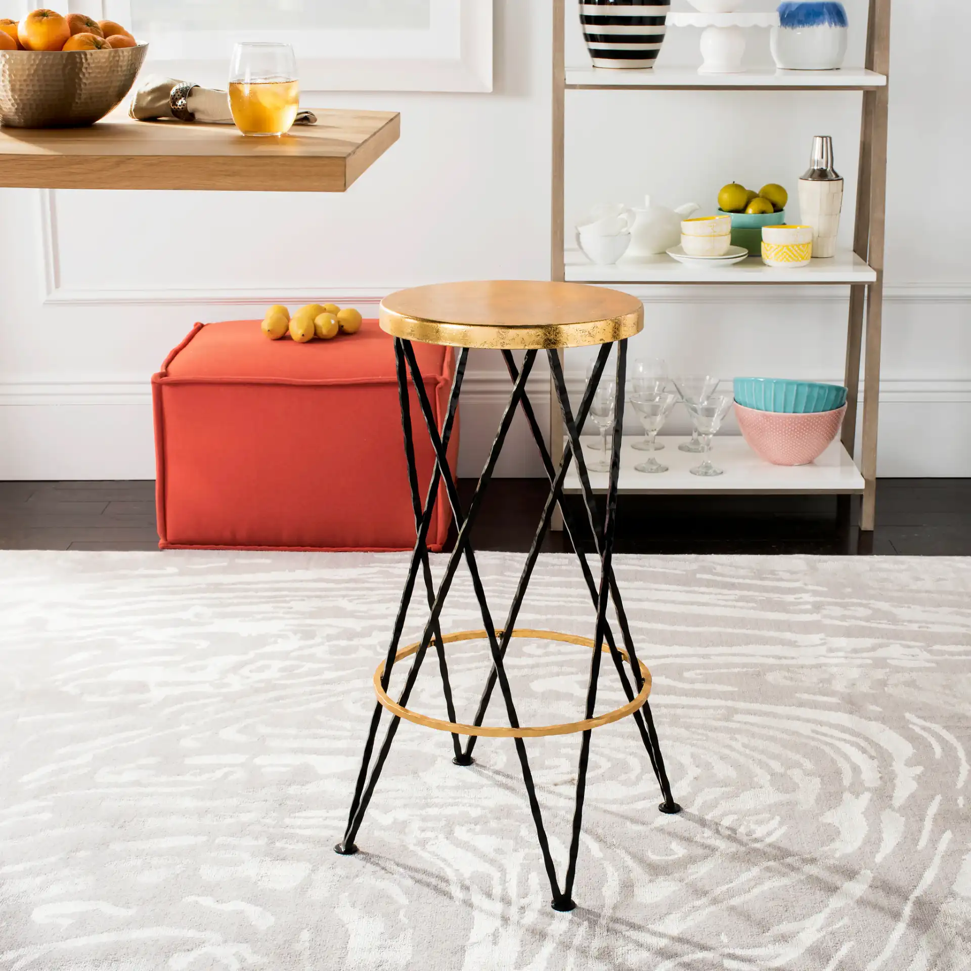 Hester Barstool in White / Gold in a styled room