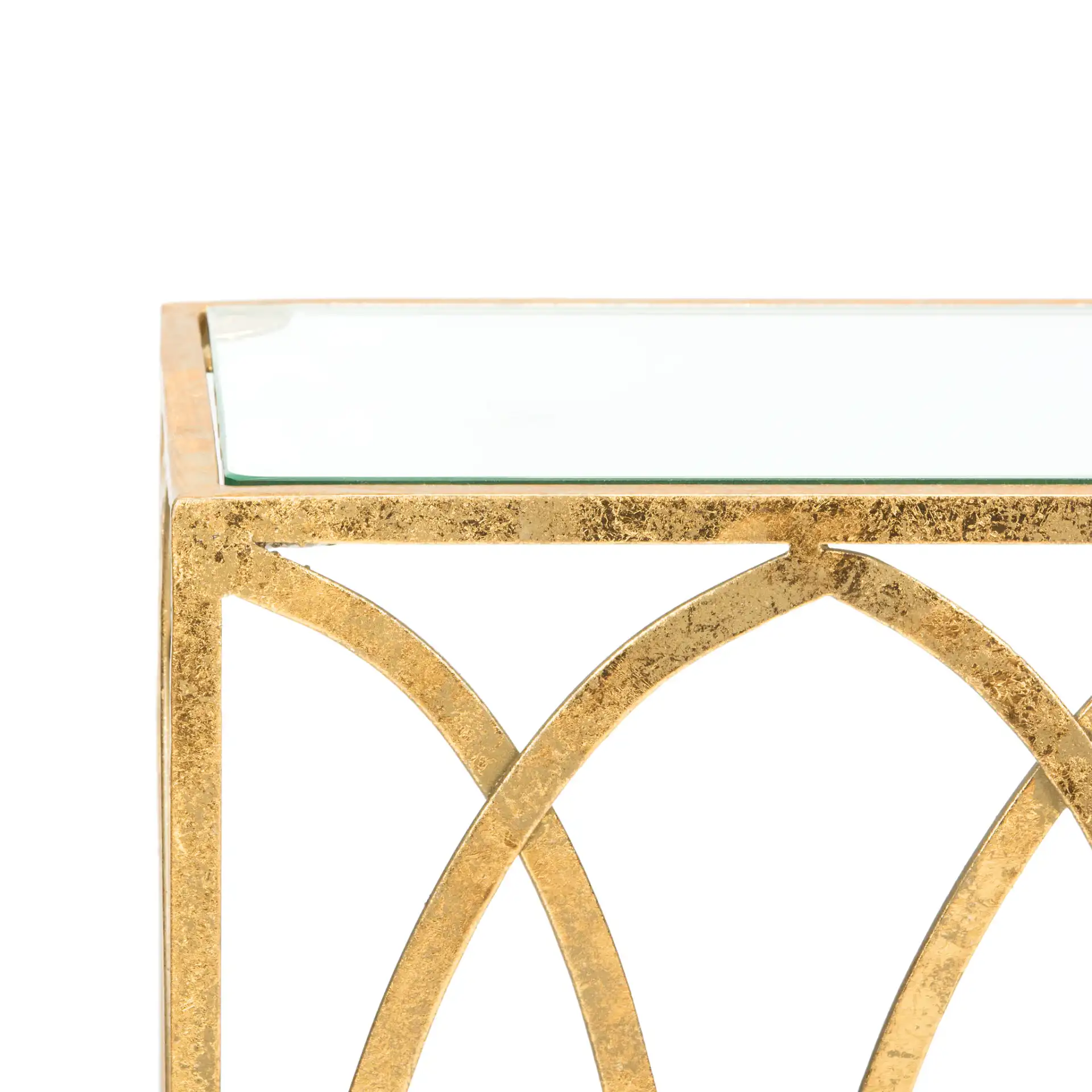 Carina Oval Ringed Console Tab in Gold Foil / Clear in a styled room