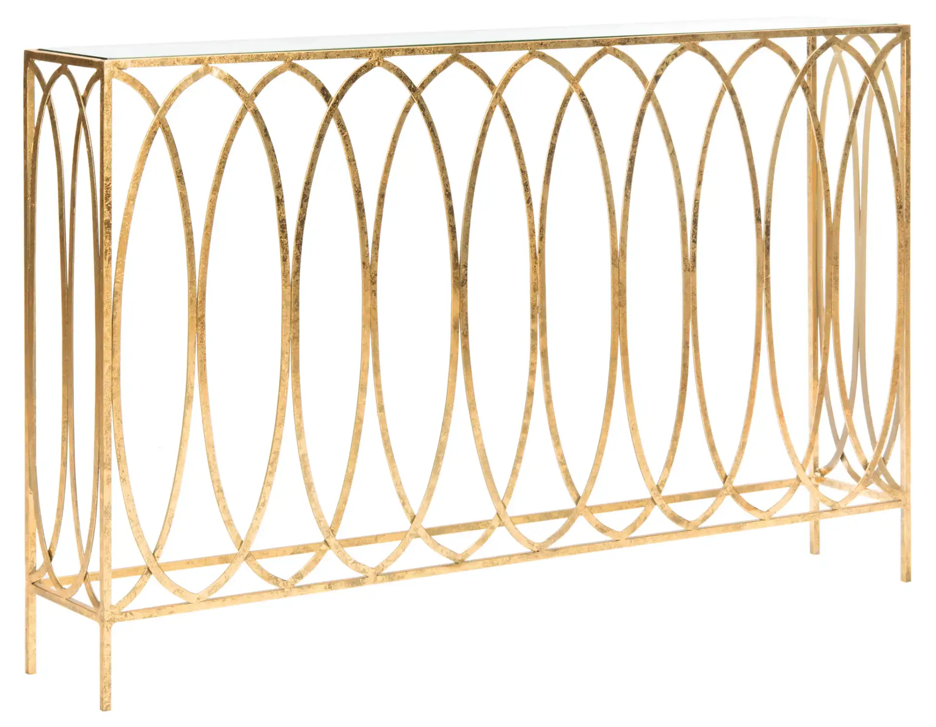 Carina Oval Ringed Console Tab in Gold Foil / Clear, detail view