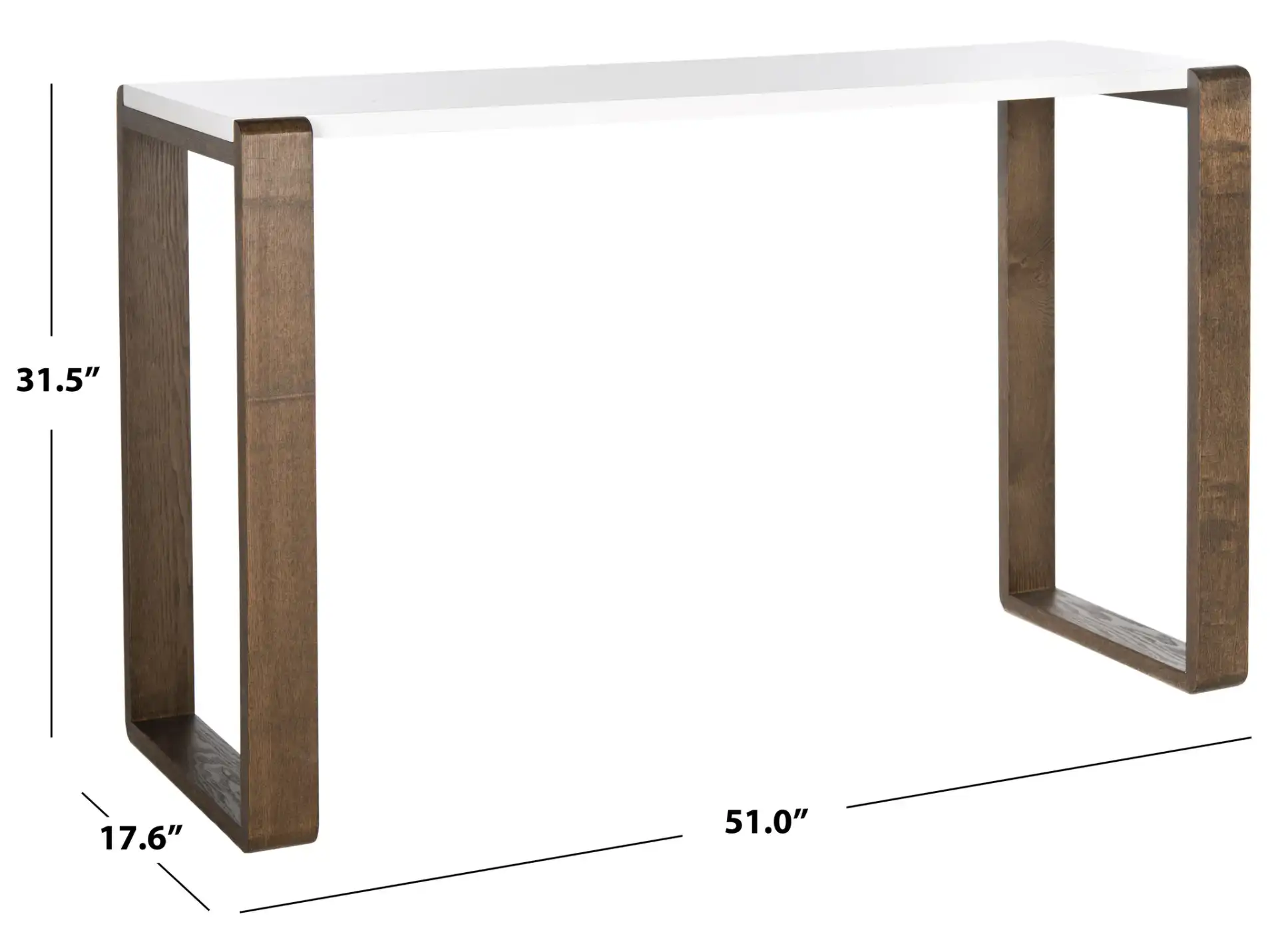 Bartholomew Console Table in White / Dark Brown, detail view