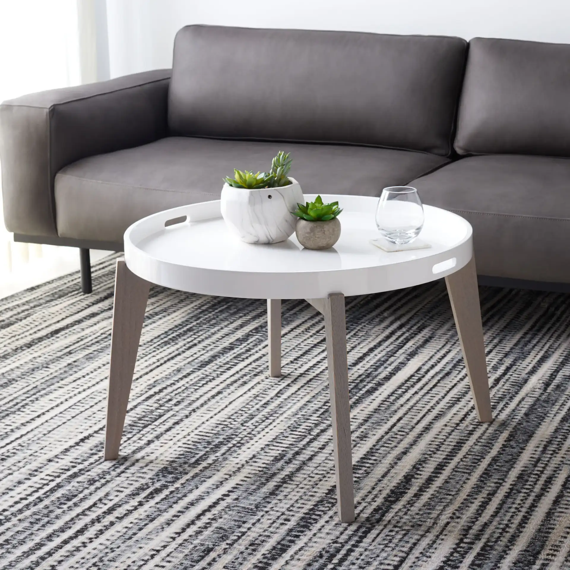 Echo End Table in White / Gray in a styled room