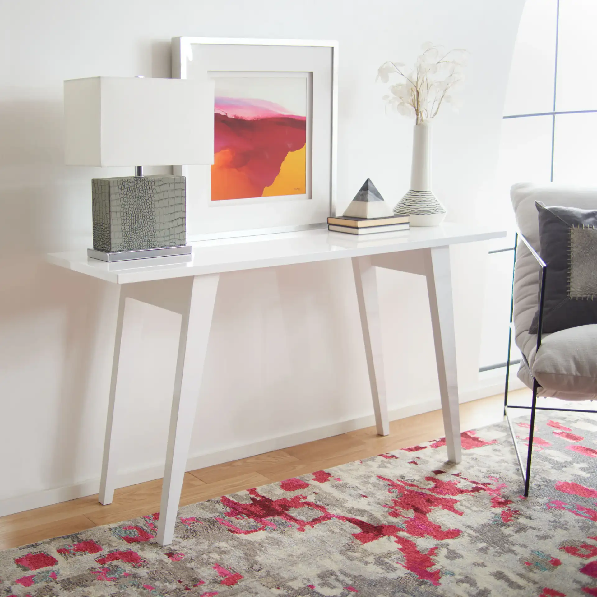 Manny Console Table in White in a styled room