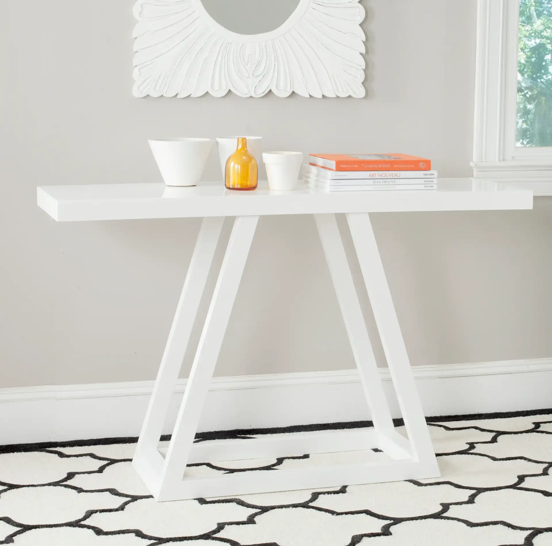 Sutton Console in White in a styled room