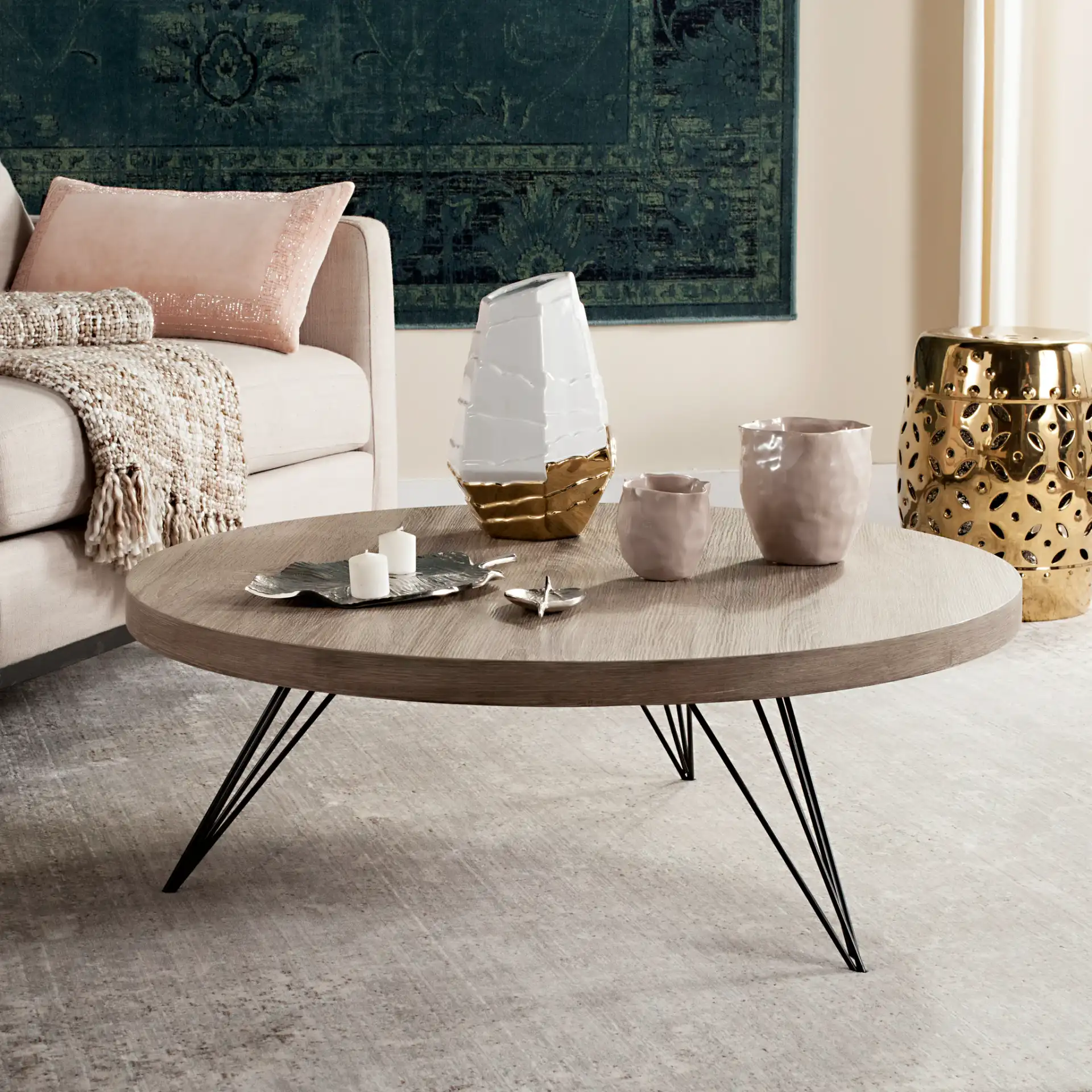 Mansel Coffee Table in Light Oak in a styled room