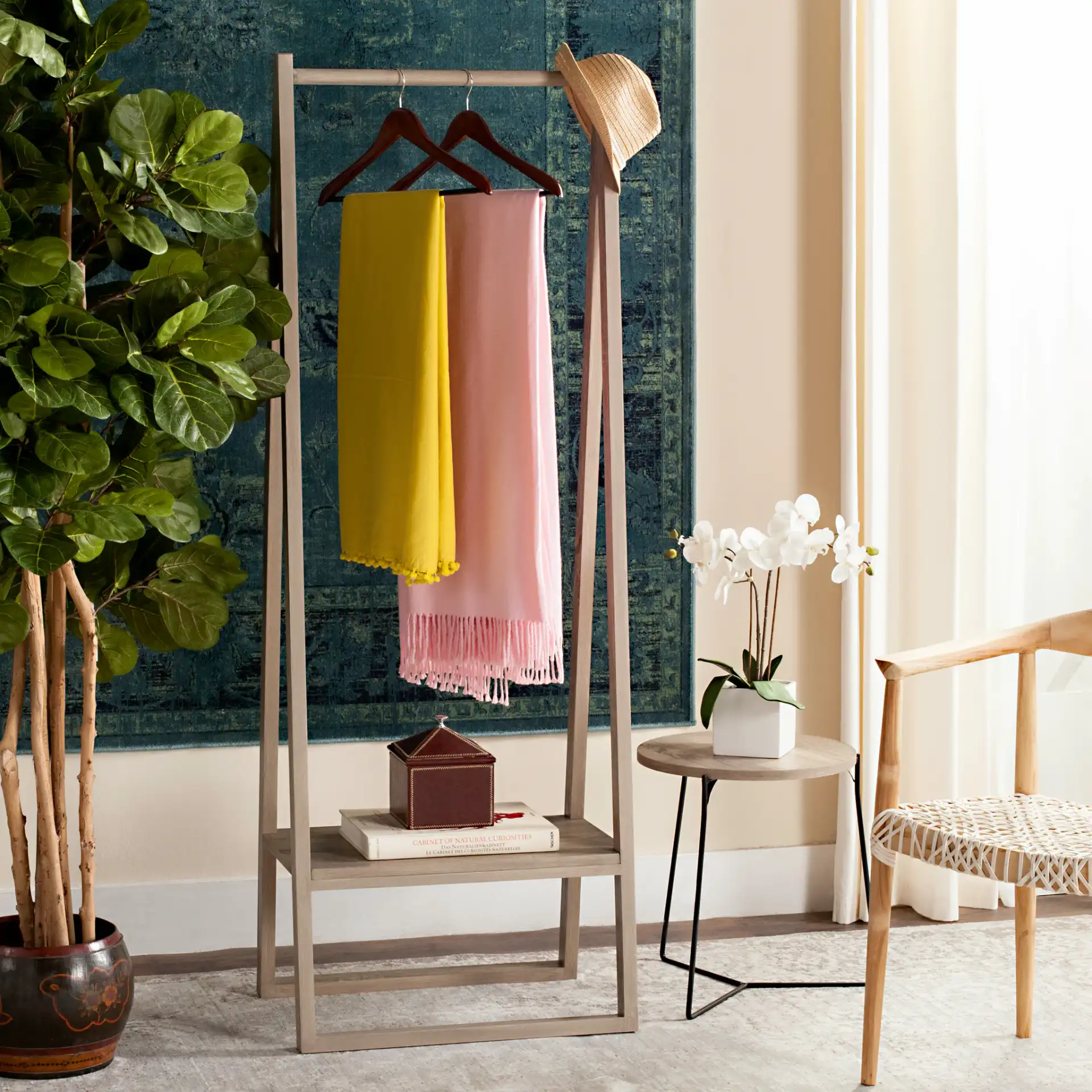 Afia Coat Rack in Light Oak in a styled room