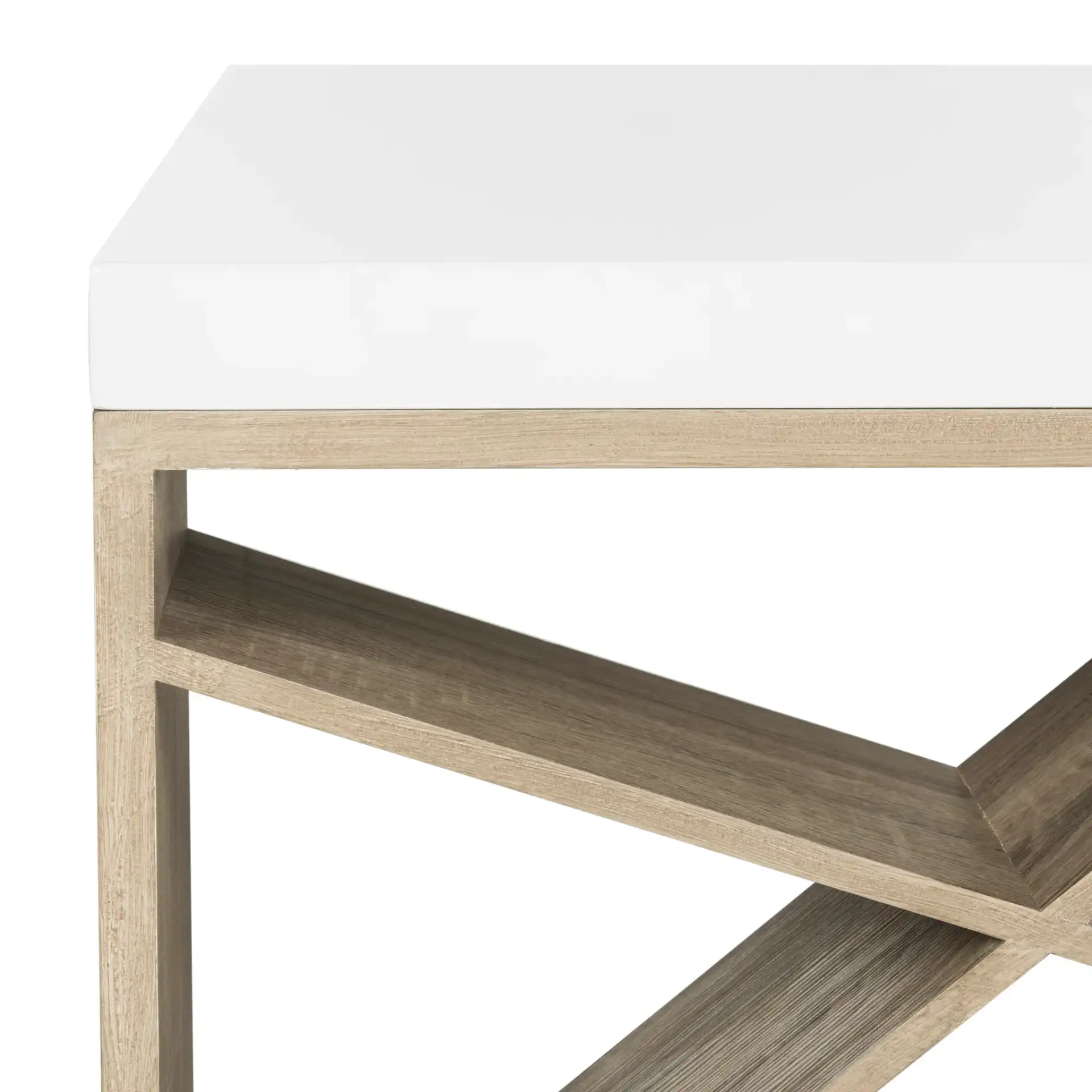 Carlton Coffee Table in White / Light Oak in a styled room