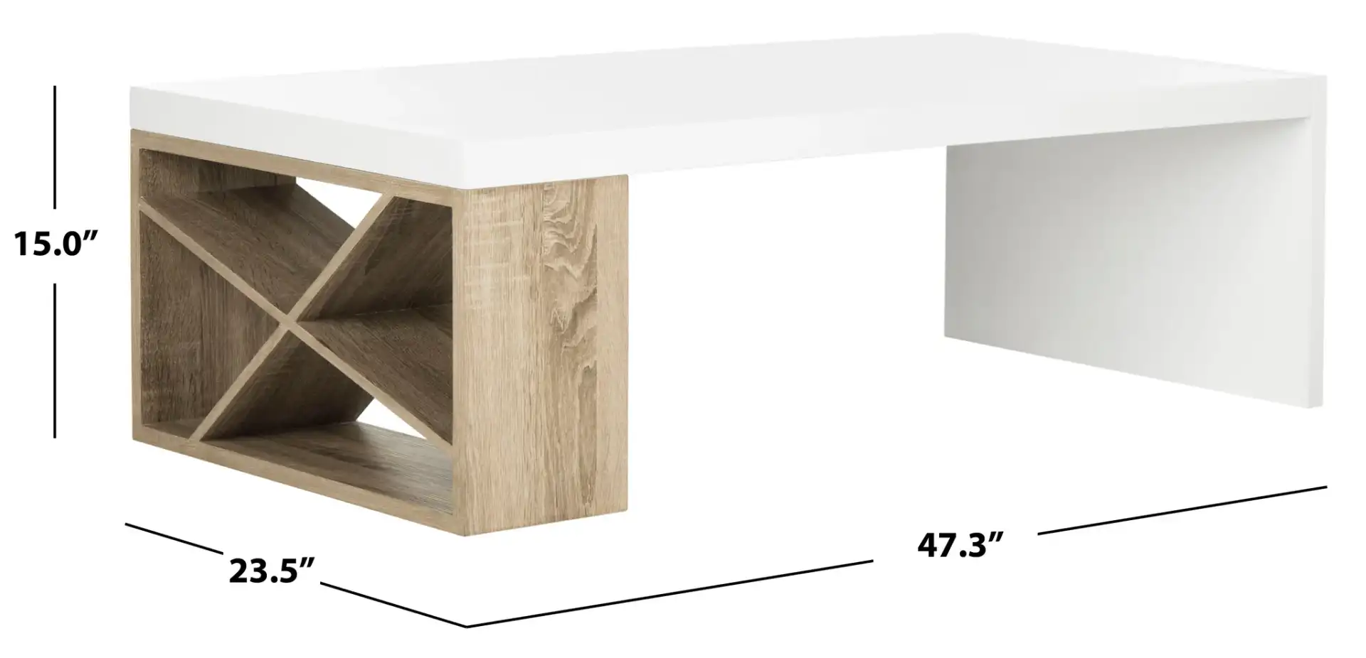 Carlton Coffee Table in White / Light Oak, detail view