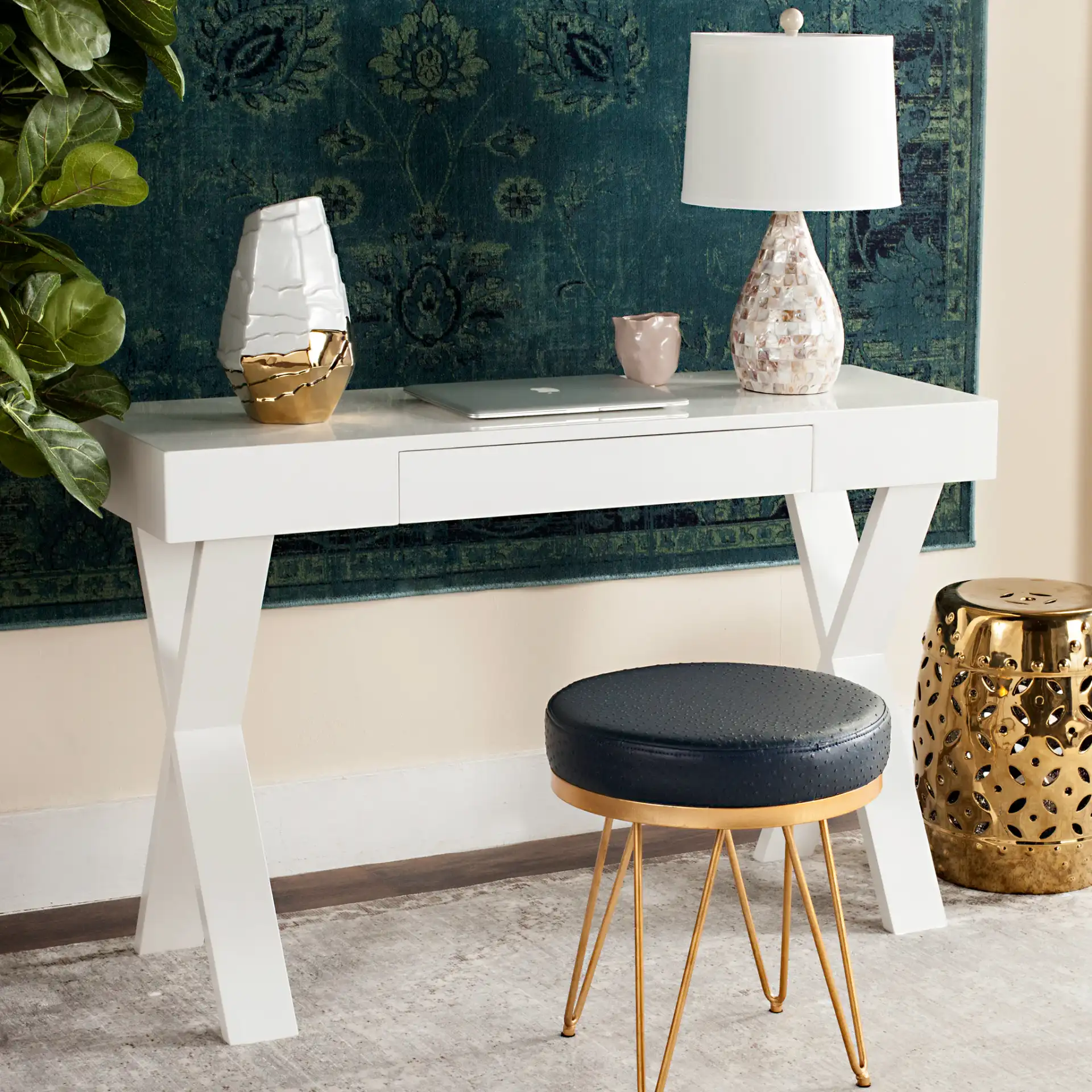 Harris Desk in White in a styled room