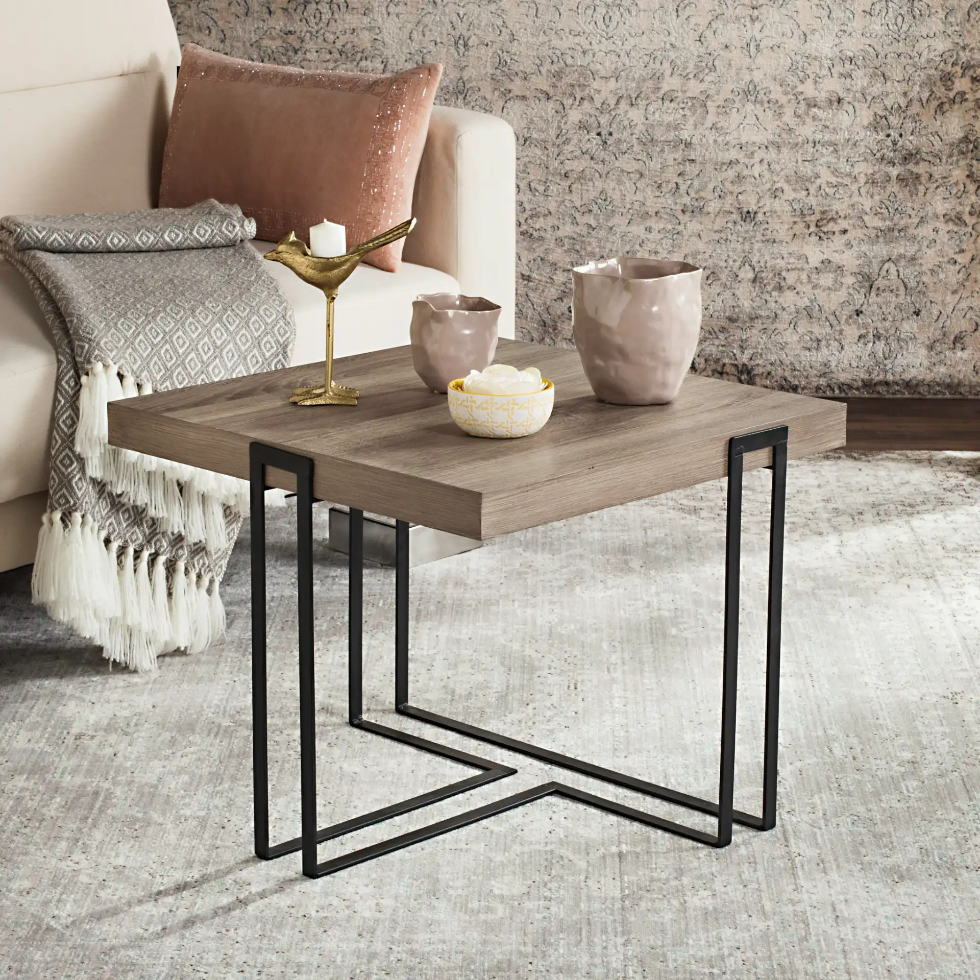 Pitt End Table in Light Gray in a styled room
