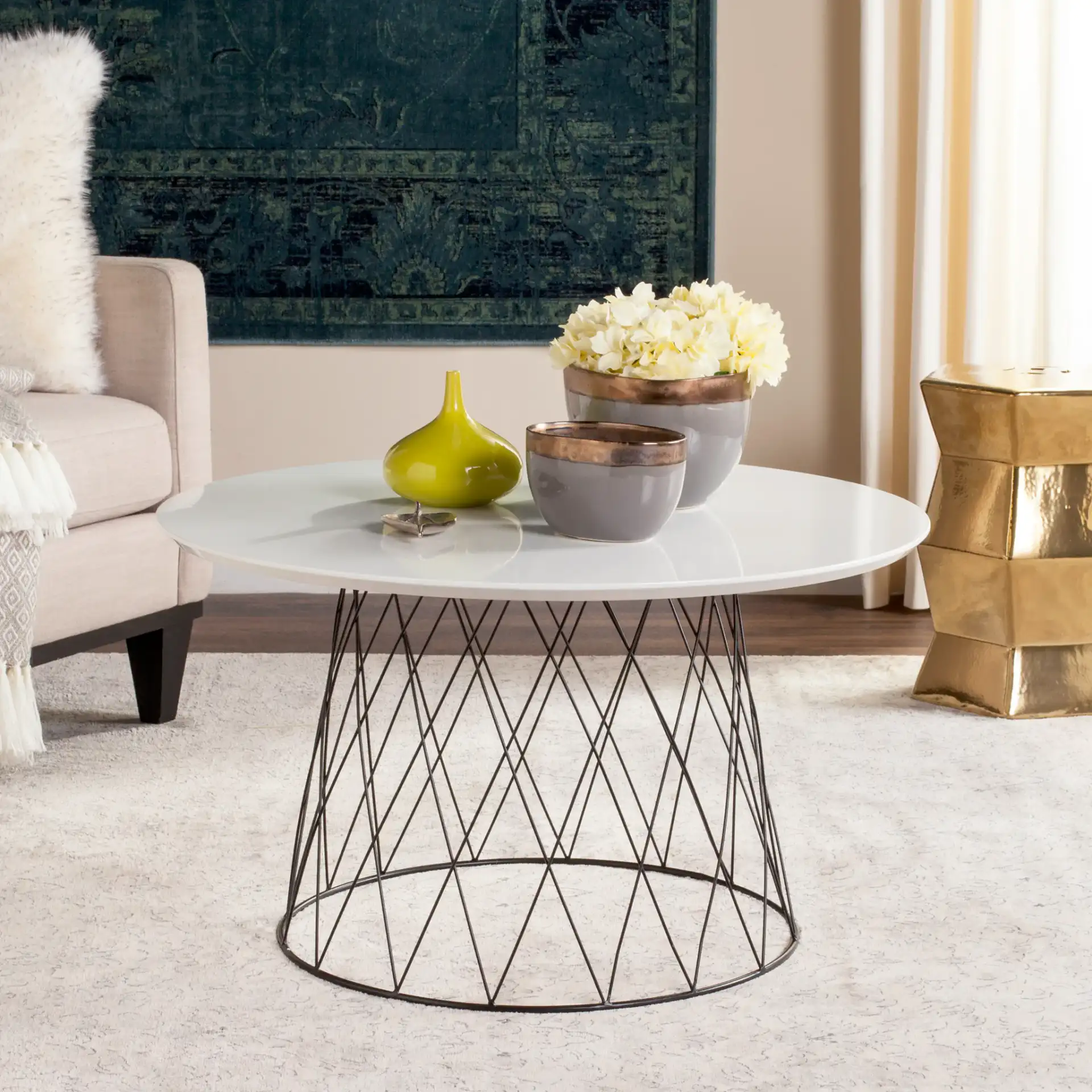 Roe Coffee Table in White in a styled room