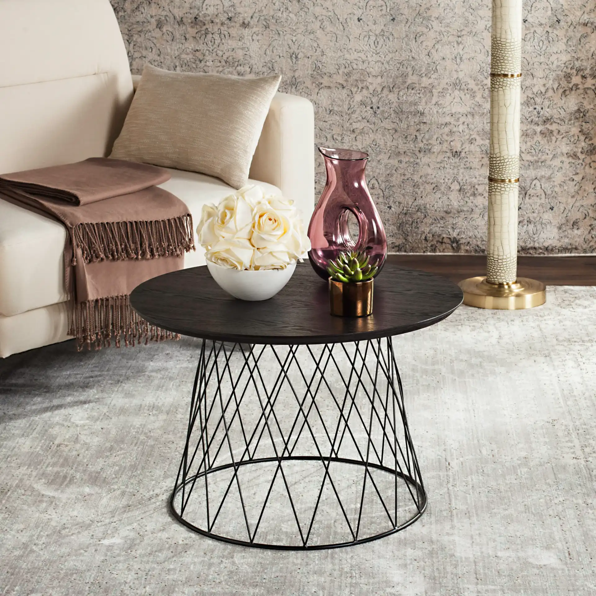 Roper End Table in Ash Black in a styled room