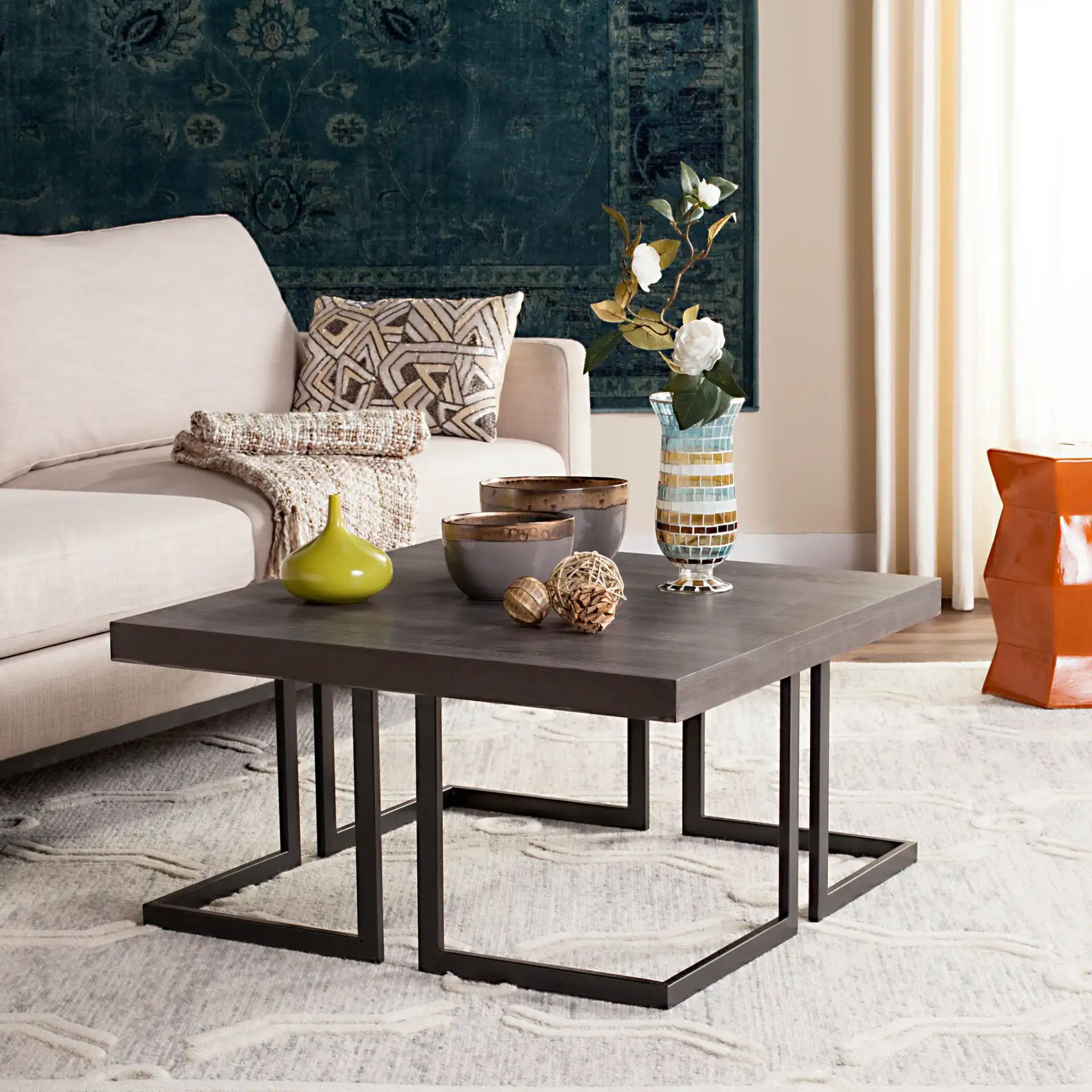 Amalya Coffee Table in Dark Gray in a styled room