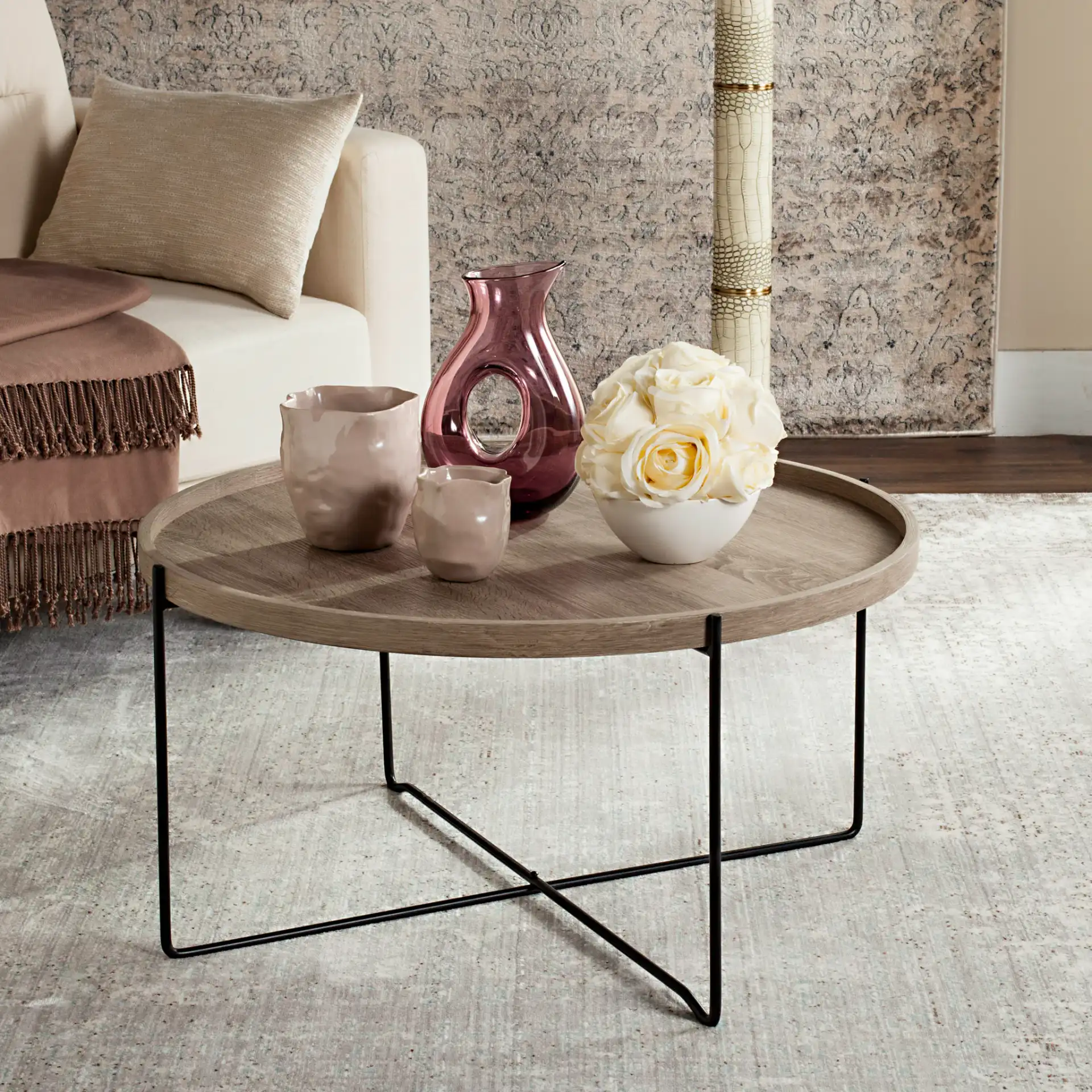 Auden Accent Table in Light Gray in a styled room