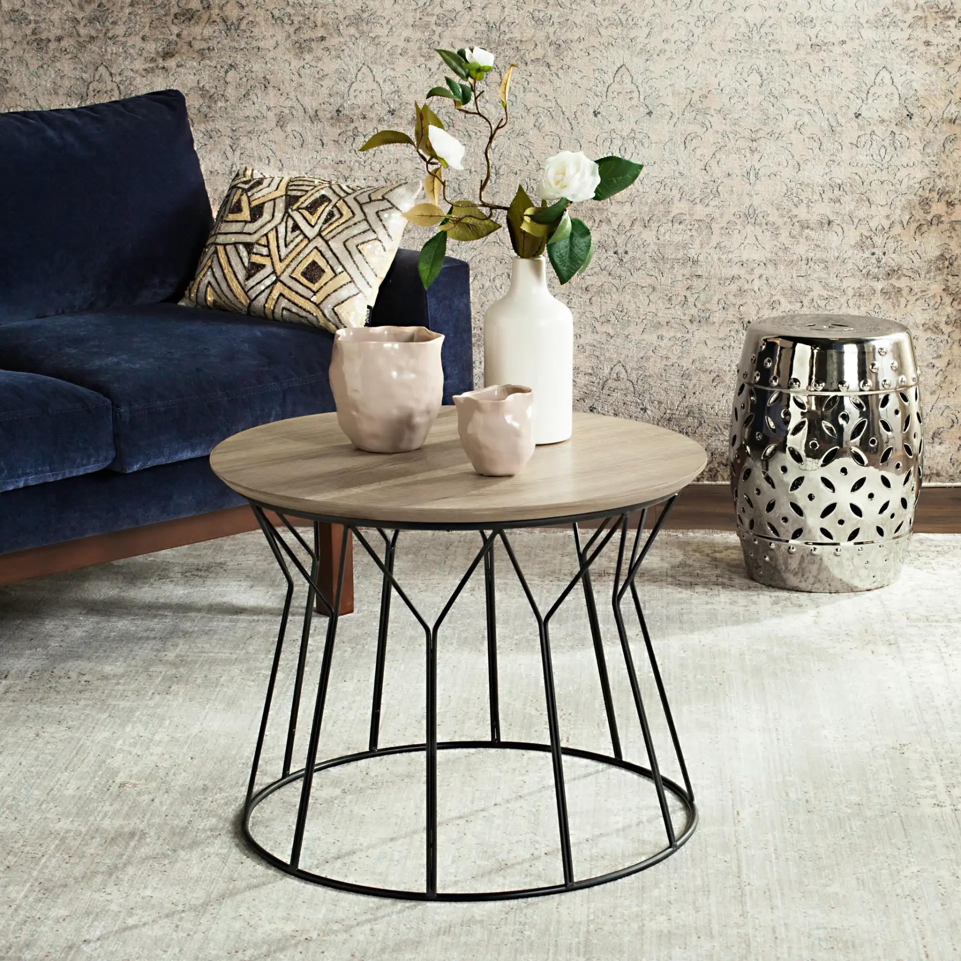 Alcott End Table in Light Gray in a styled room