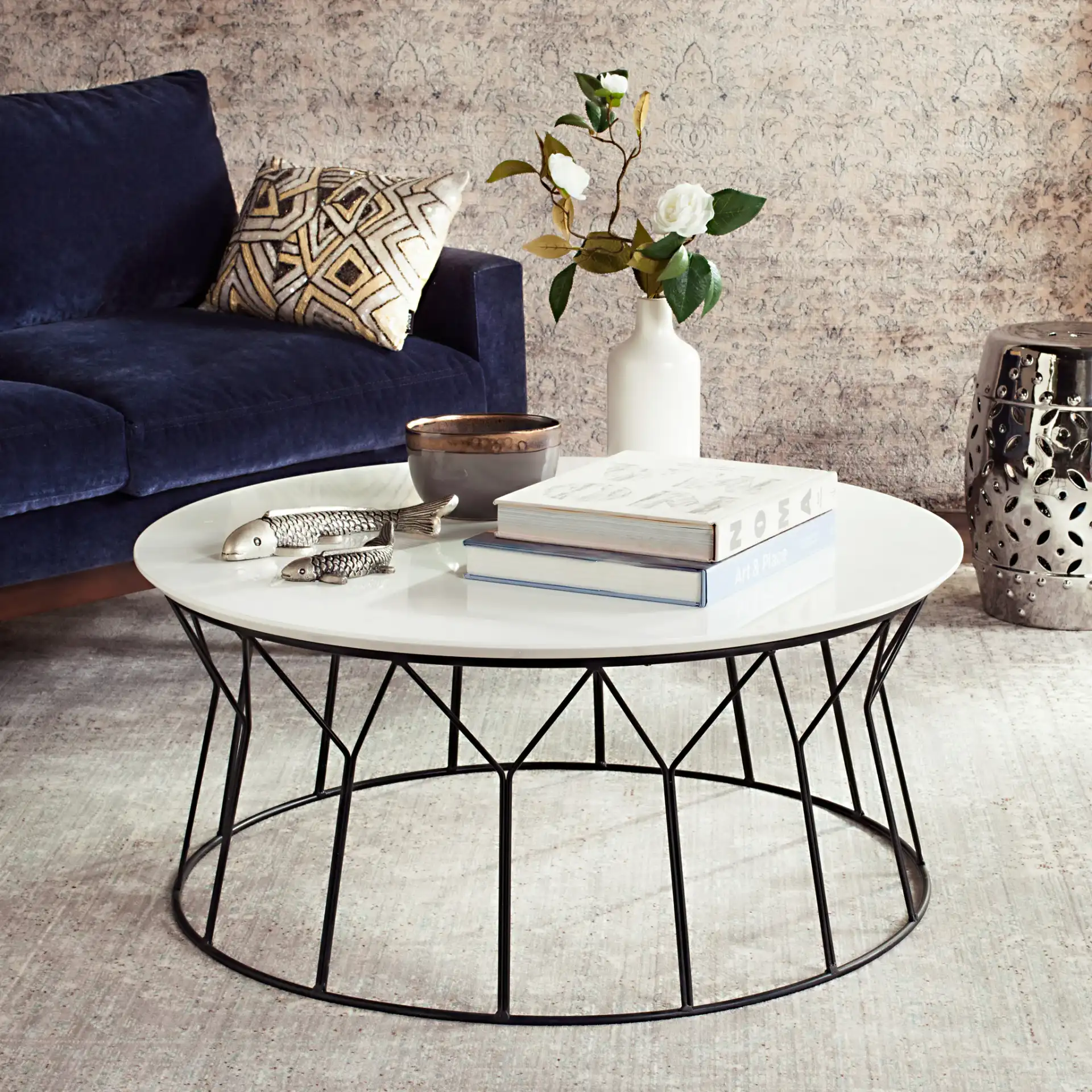 Deion Coffee Table in Lacquer White in a styled room