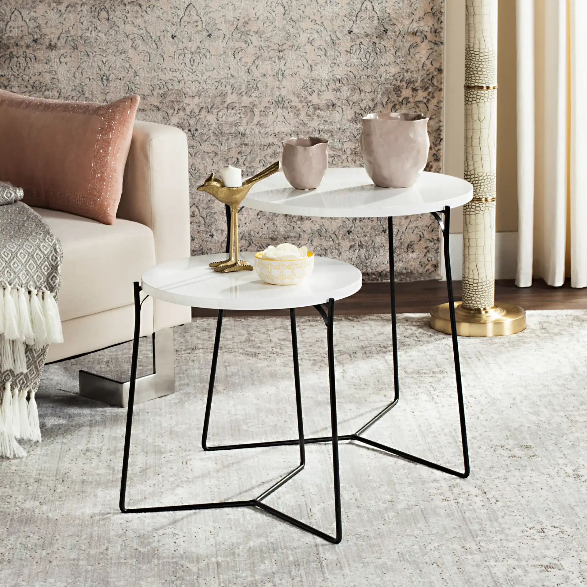 Ryne End Table (Set Of 2) in Lacquer White in a styled room