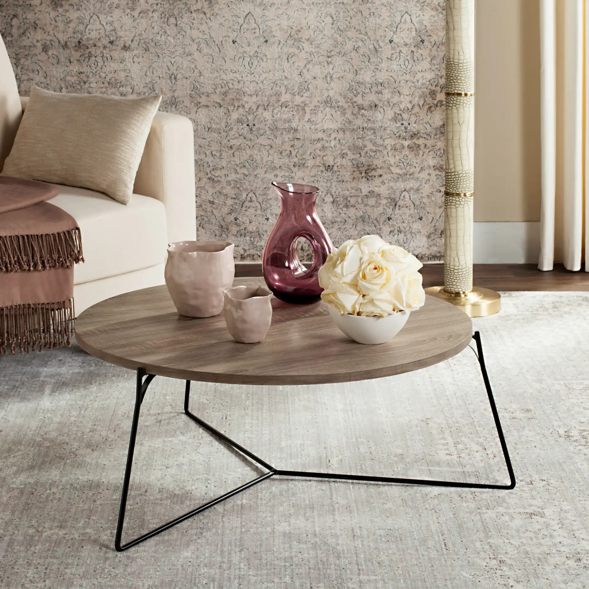 Mae Coffee Table in Light Brown in a styled room