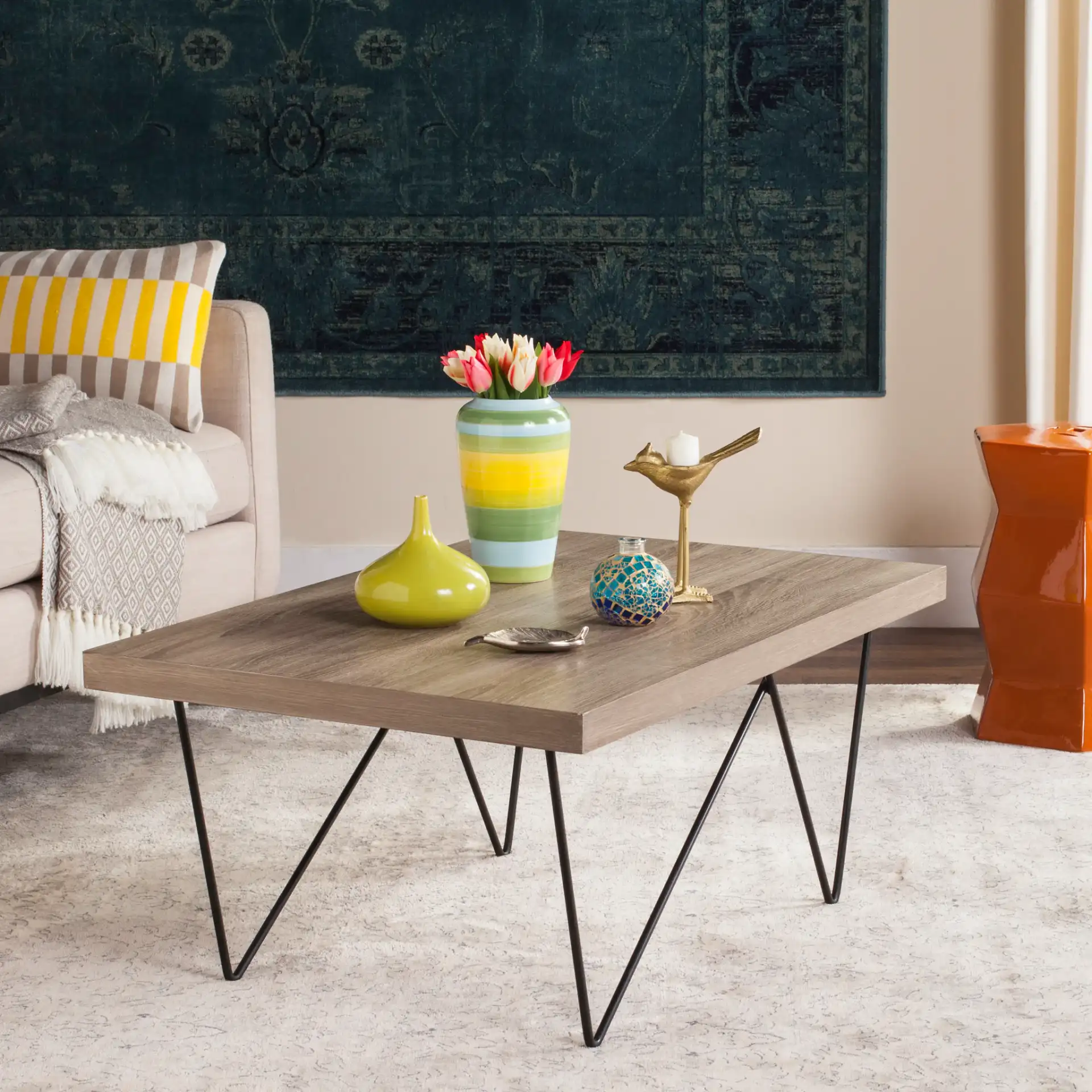 Amos Coffee Table in Light Brown in a styled room