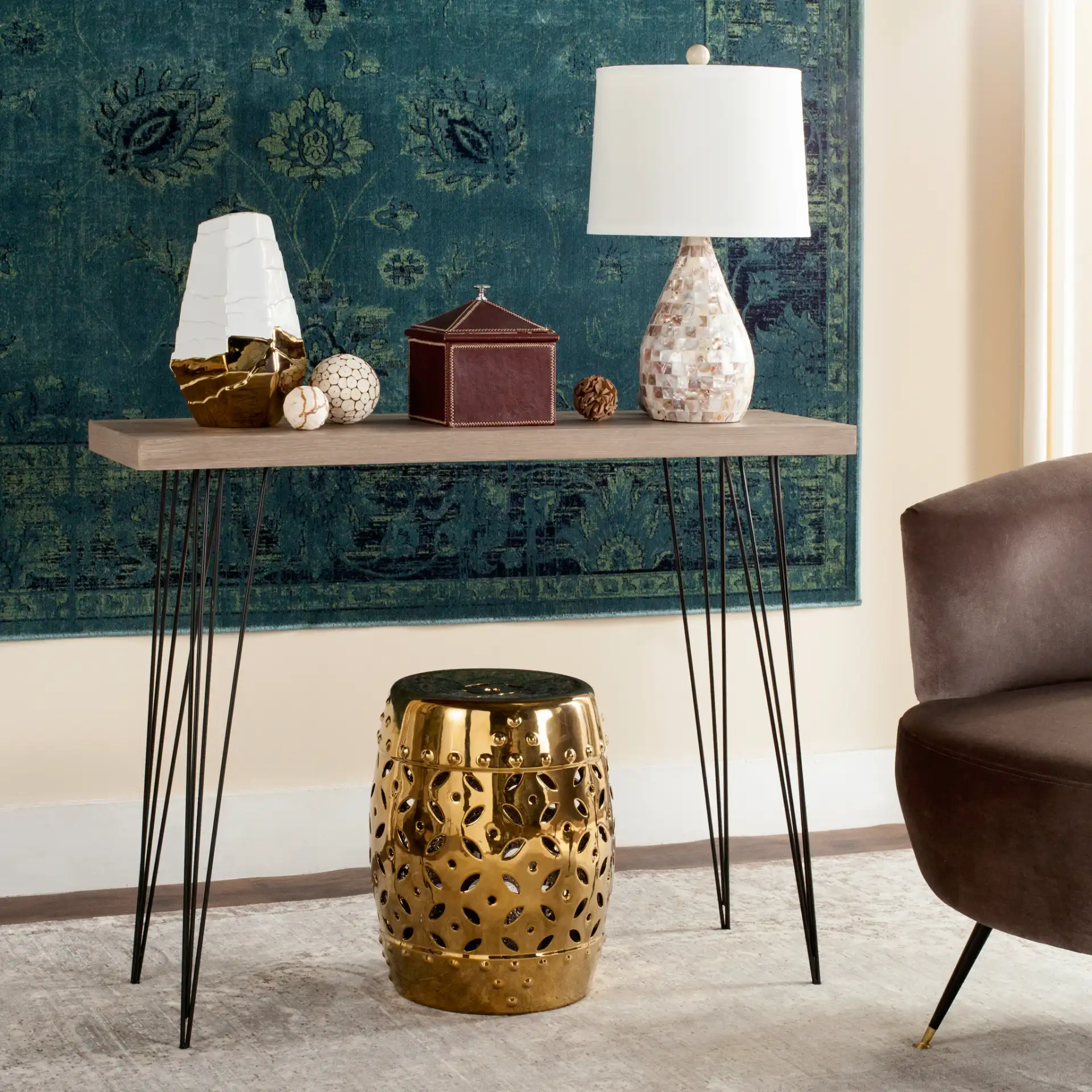 Lali Console in Light Brown in a styled room