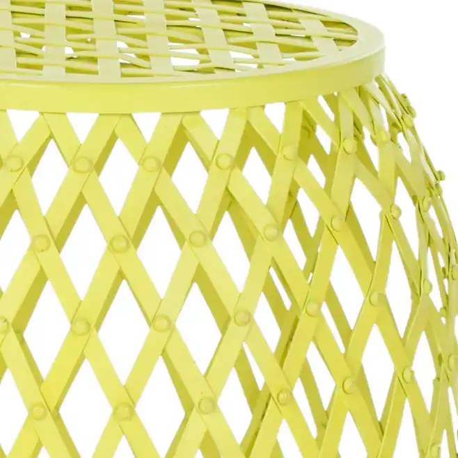 Evan Iron Strips Stool in Yellow in a styled room