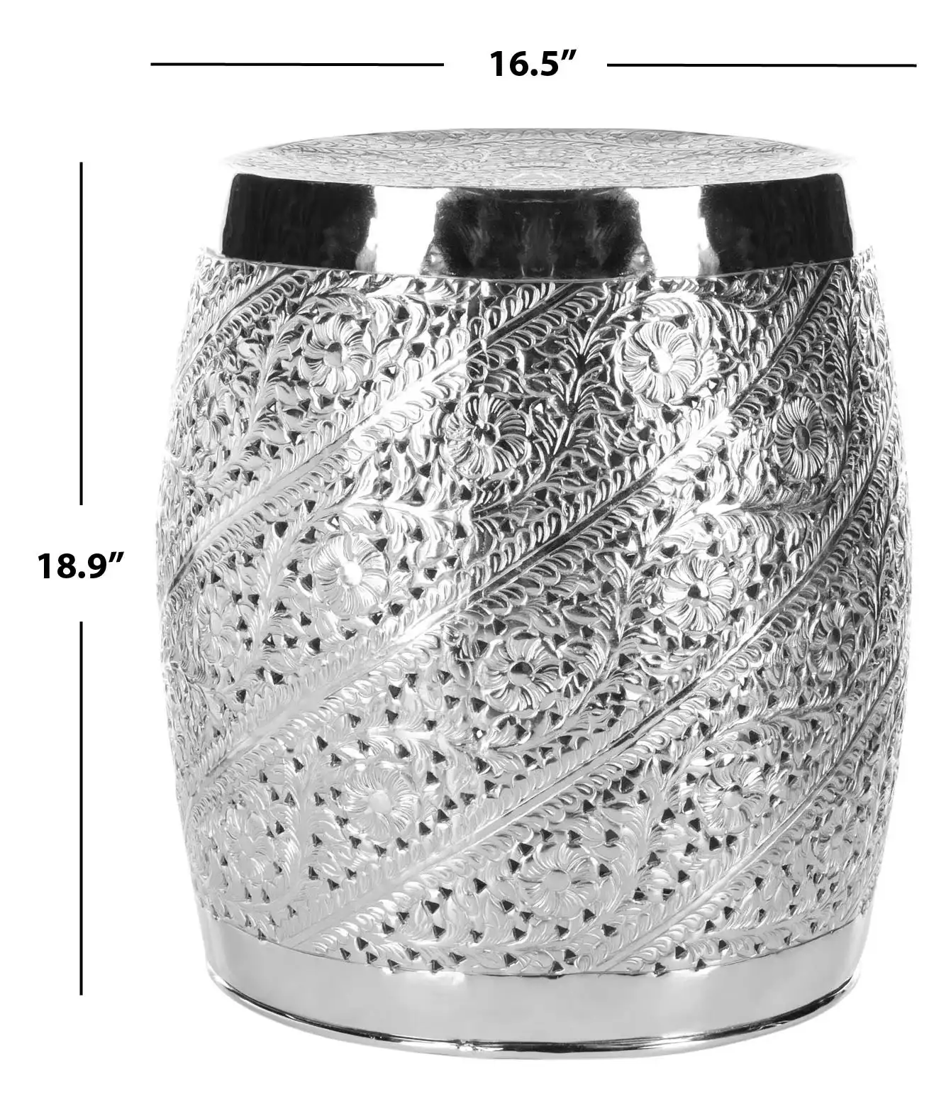 Liam Etched Stool in Silver, detail view