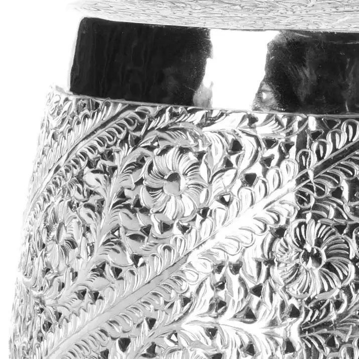 Liam Etched Stool in Silver, detail view