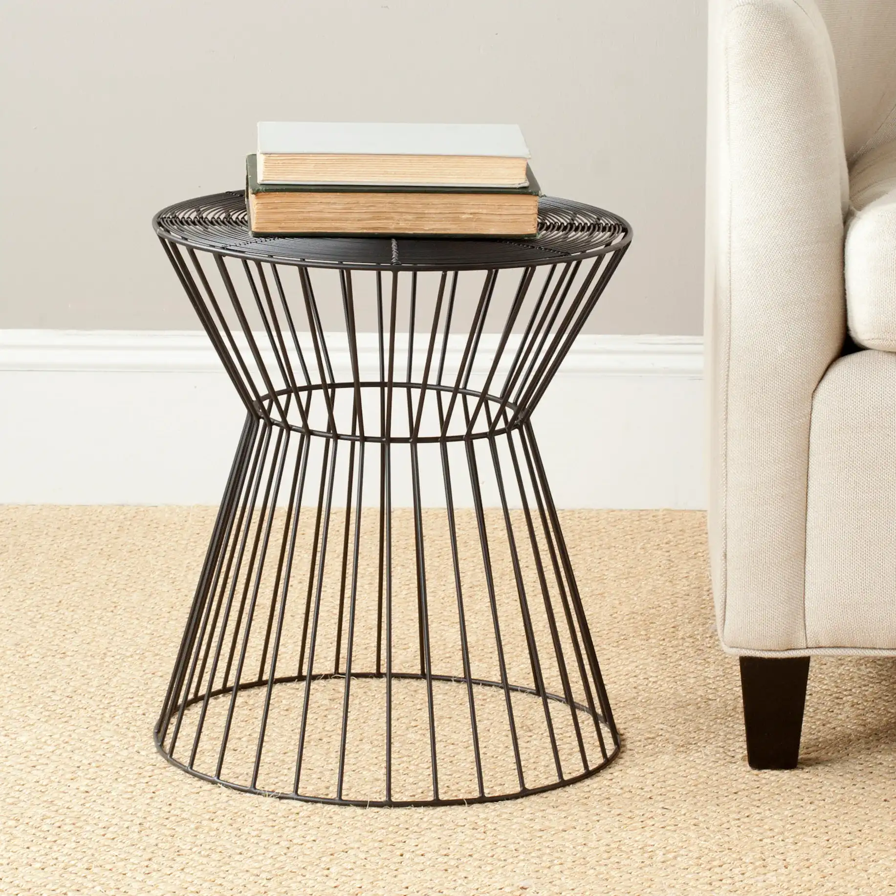 Adele Wire Stool in Black in a styled room