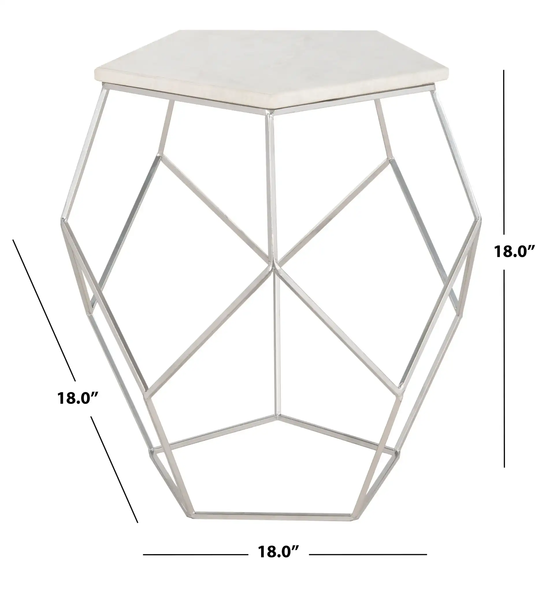 Abella Pentagon Accent Table in Marble / Silver, detail view