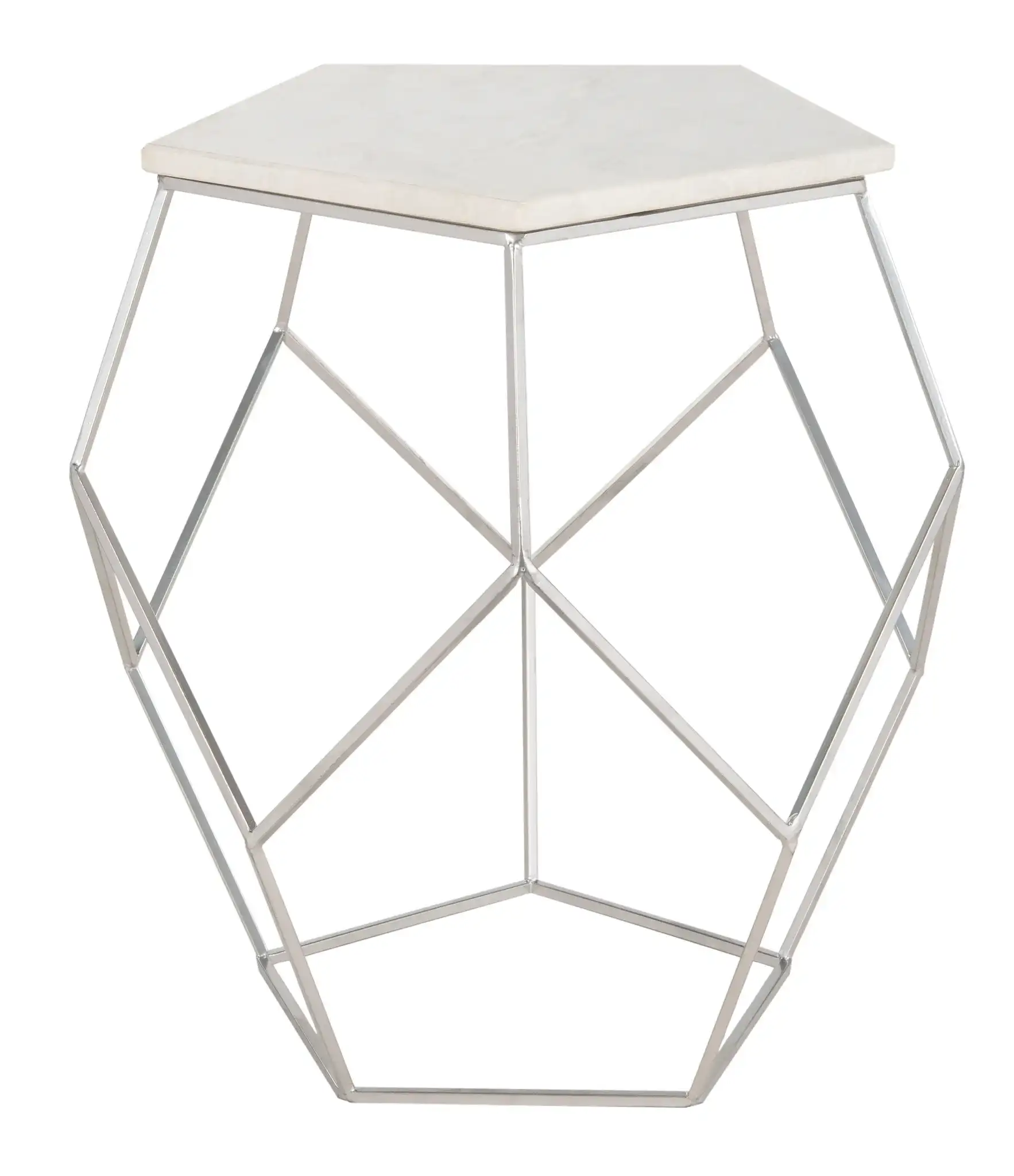 Abella Pentagon Accent Table in Marble / Silver, detail view